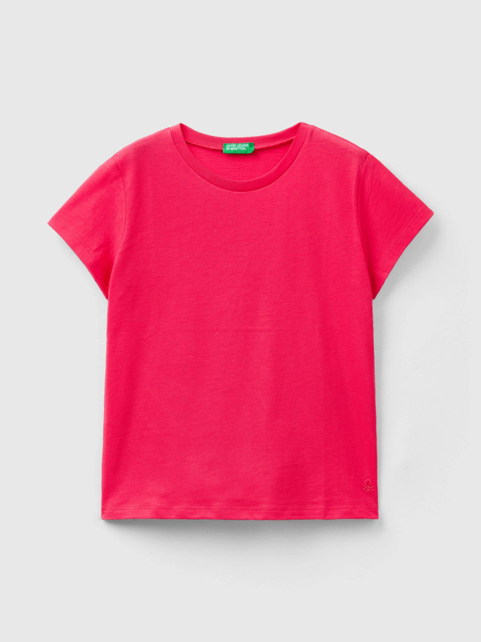 Benetton, Camiseta De 100 % Algodón Orgánico, Fucsia, Niños