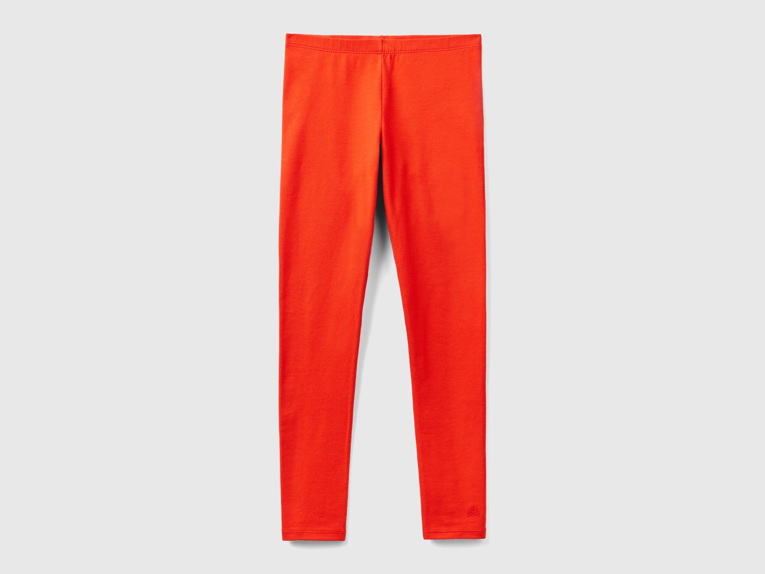 Benetton, Leggings In Cotone Stretch Con Logo, Rosso, Bambini