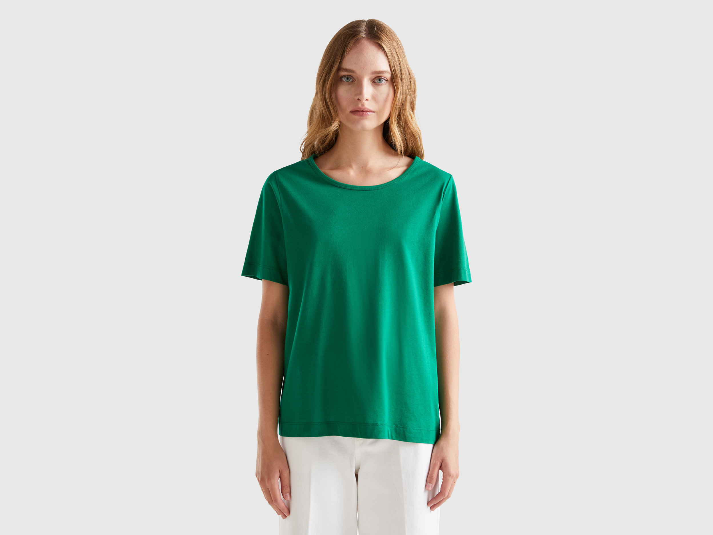 Benetton, Forest Green Short Sleeve T-shirt, size L, Green, Women
