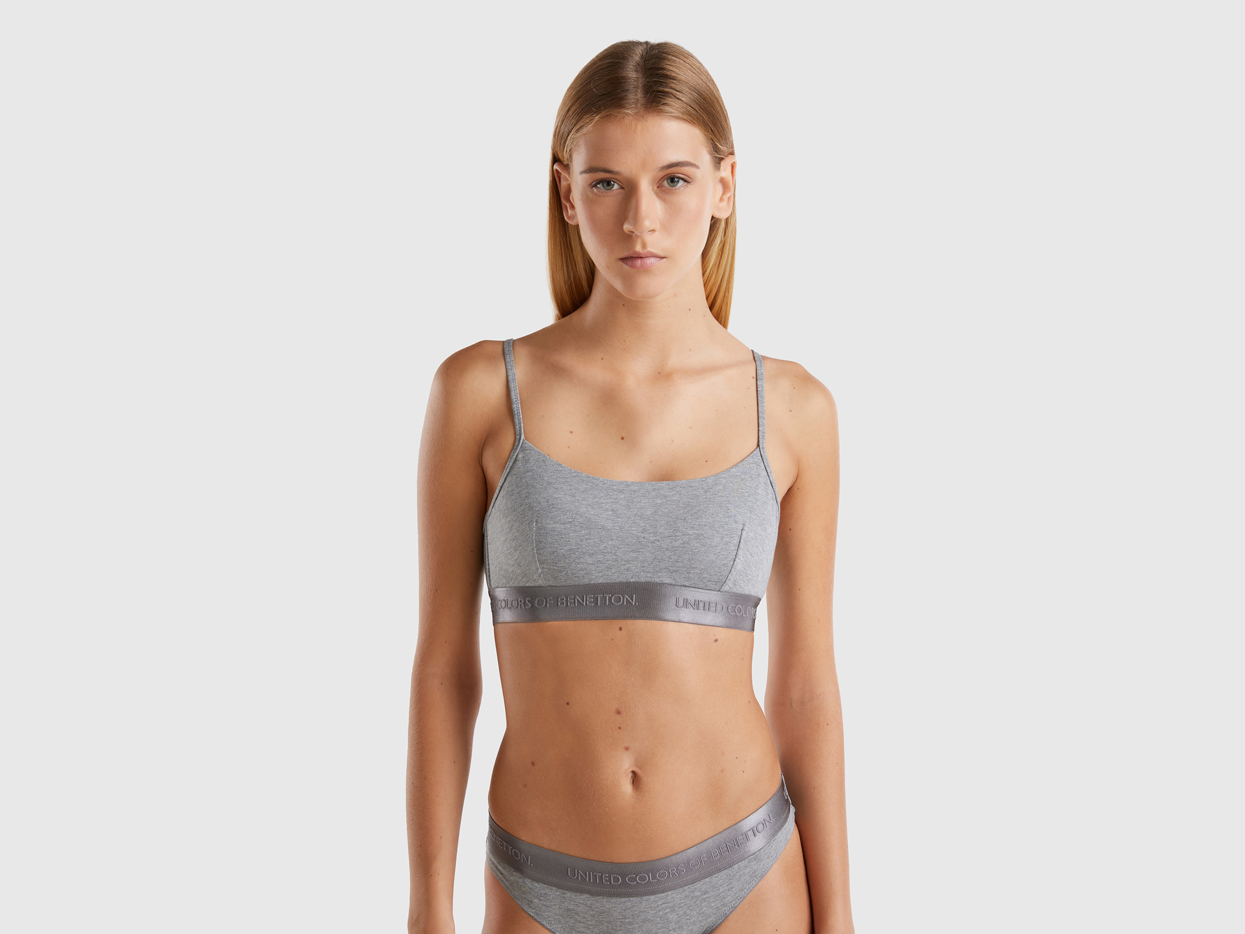 Benetton, Brassiere In Cotone Bio Stretch, Grigio Scuro, Donna