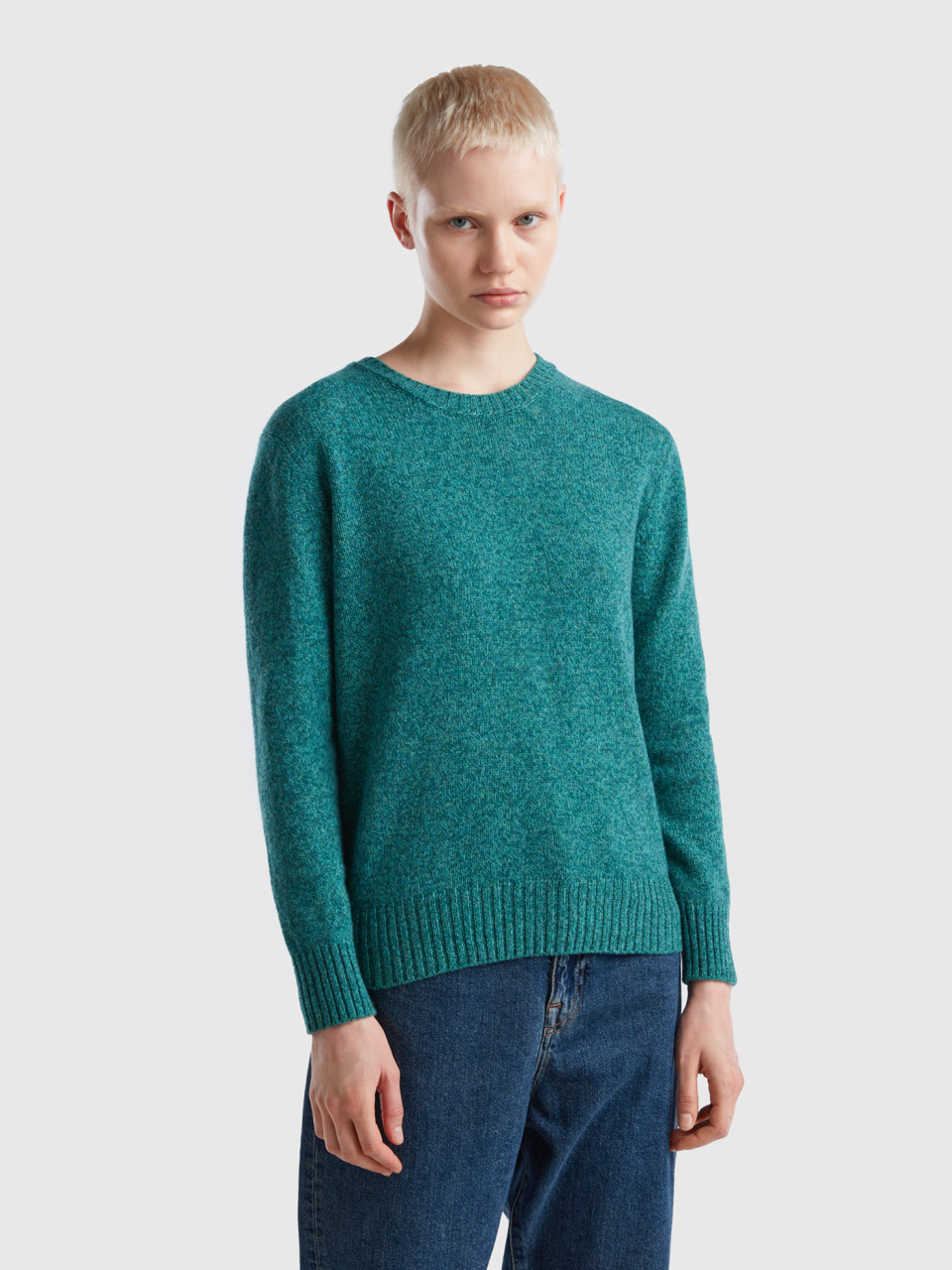 Benetton, Sweater In Pure Shetland Wool, Teal, Women