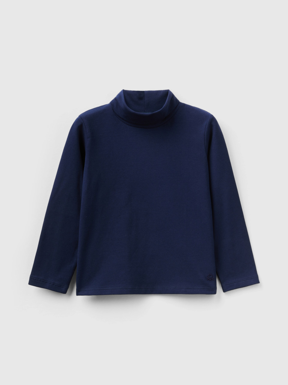 Benetton, Turtleneck T-shirt In Stretch Cotton, Dark Blue, Kids