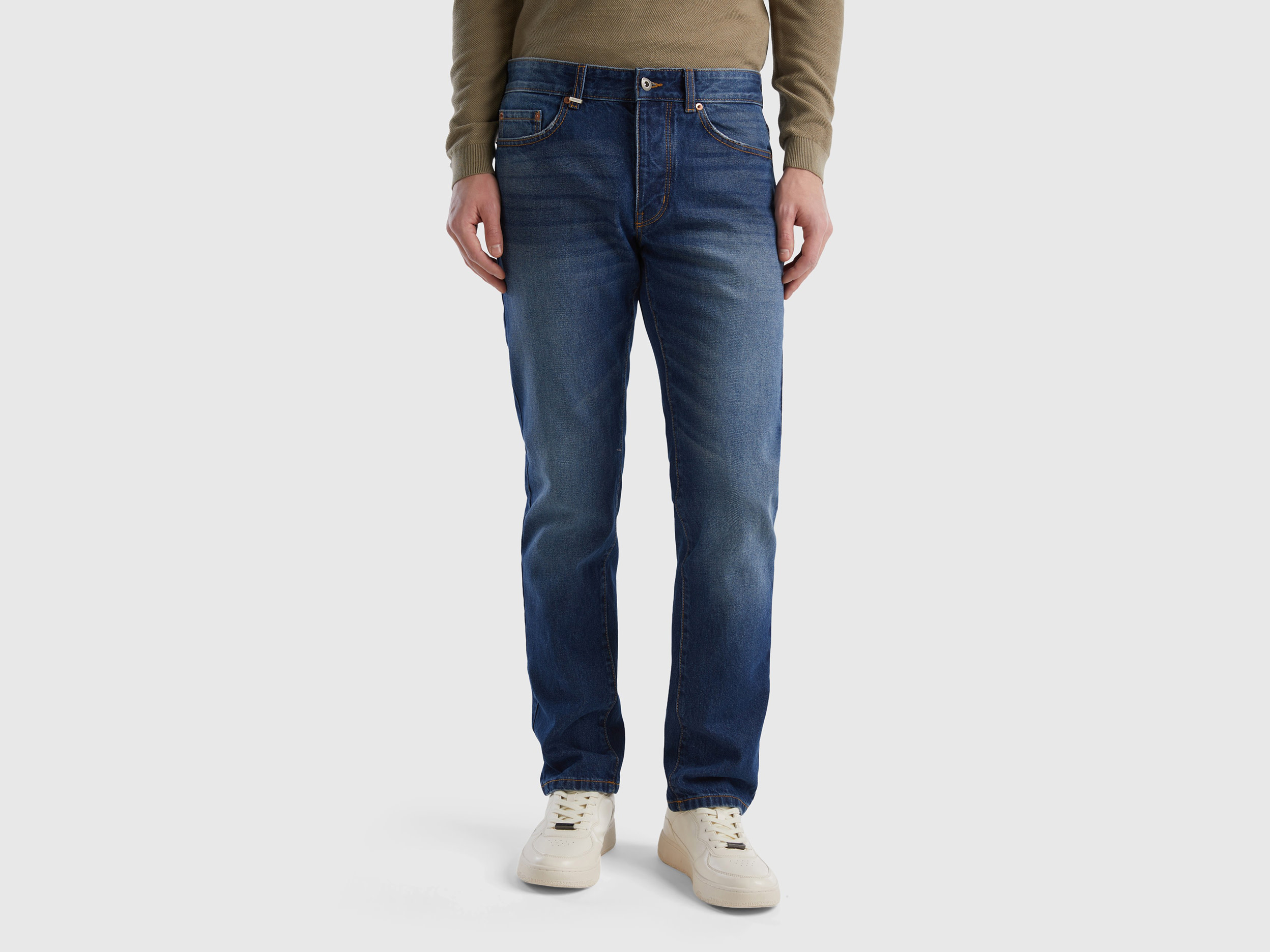 Image of Benetton, Straight Fit Jeans, size 34, Dark Blue, Men