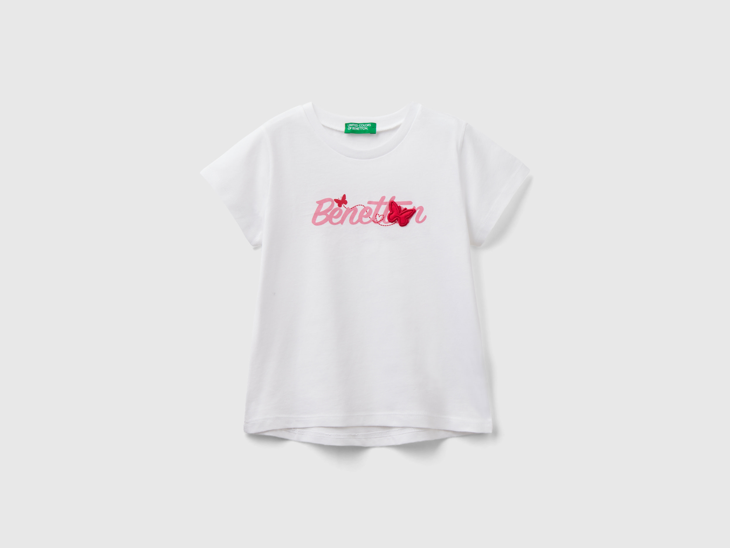 Image of Benetton, T-shirt In Organic Cotton With Logo Print, size 116, White, Kids