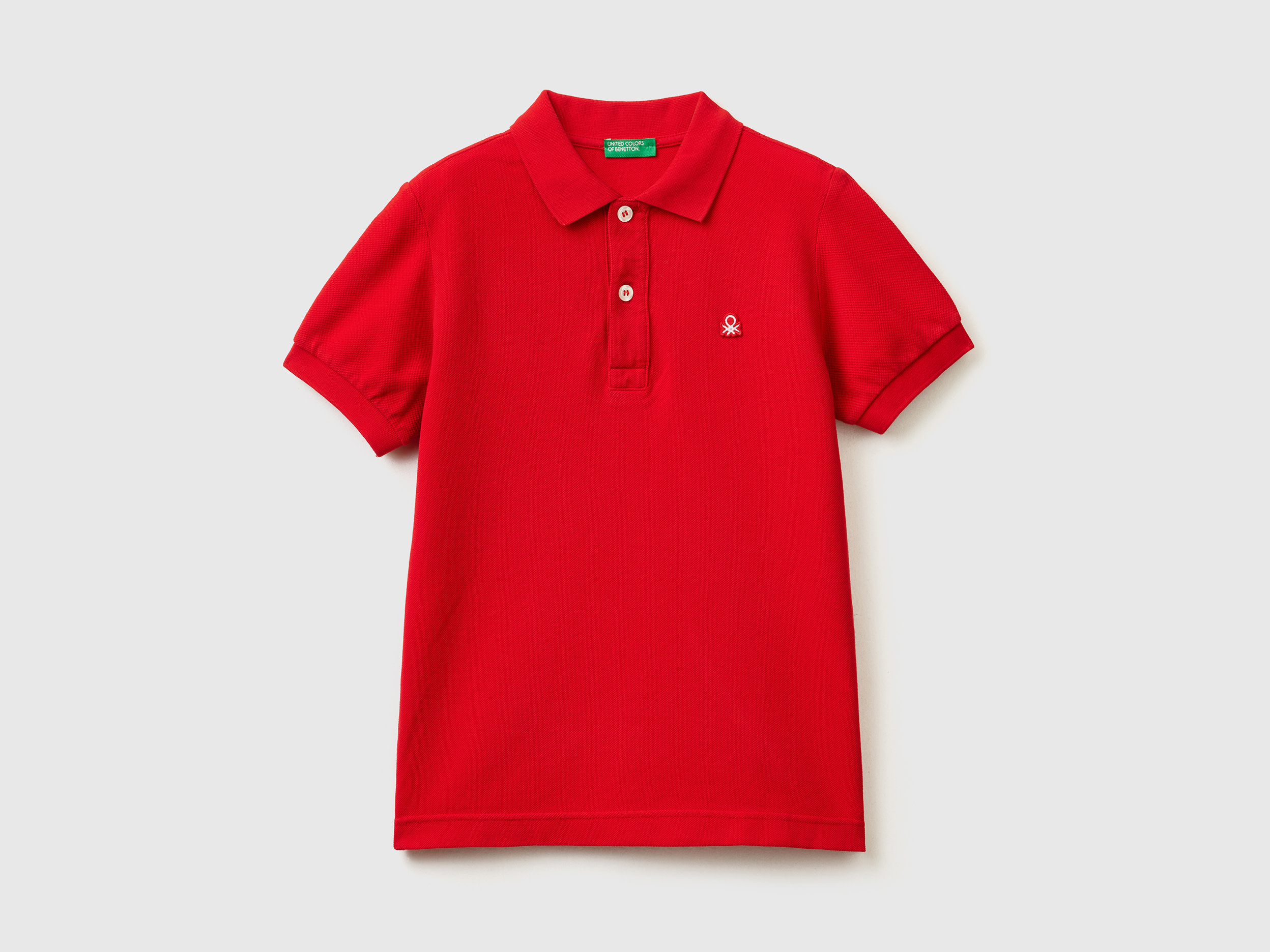Image of Benetton, Slim Fit Polo In 100% Organic Cotton, size XL, Red, Kids