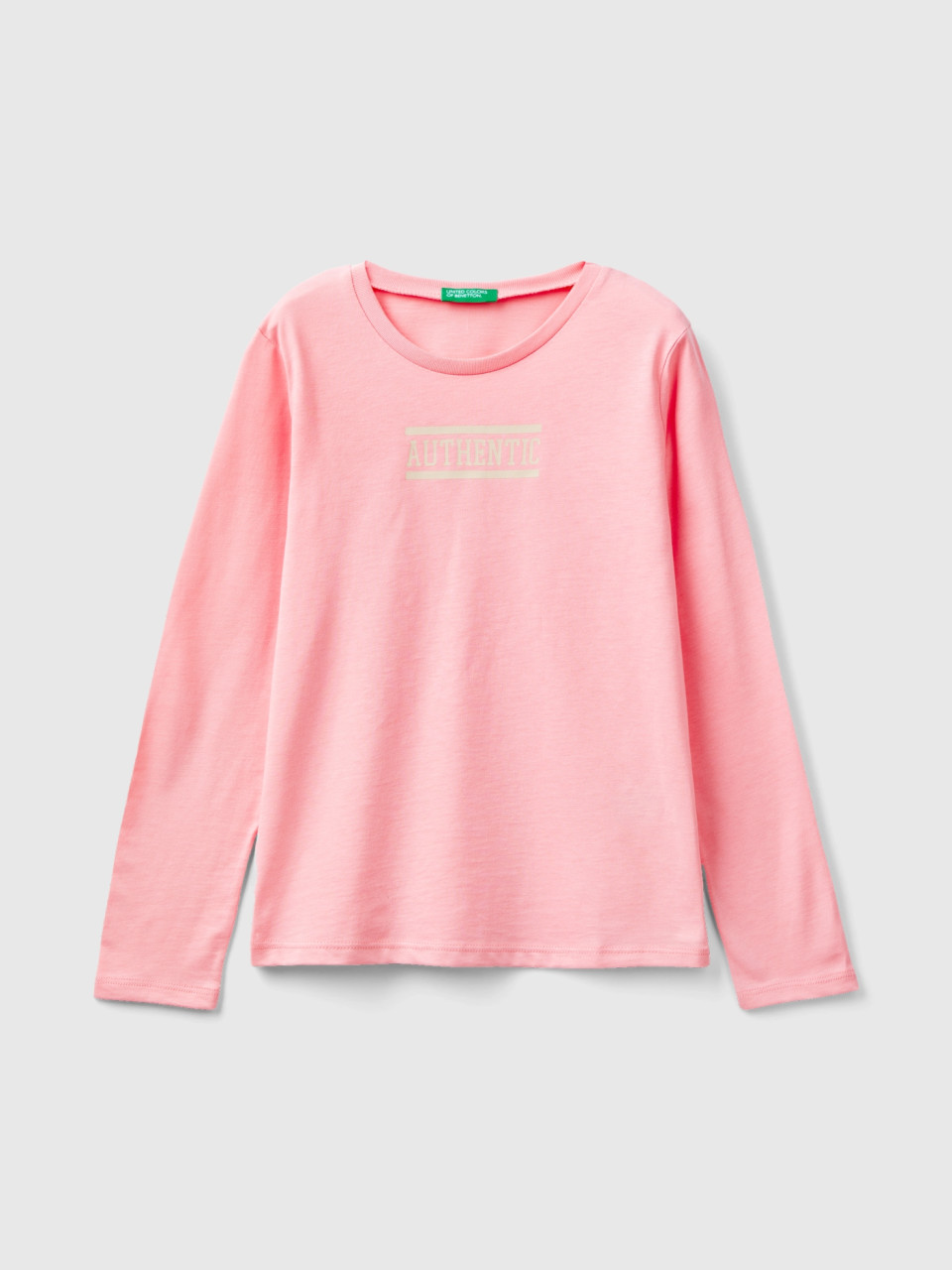 Benetton, T-shirt With Text Print, Pink, Kids