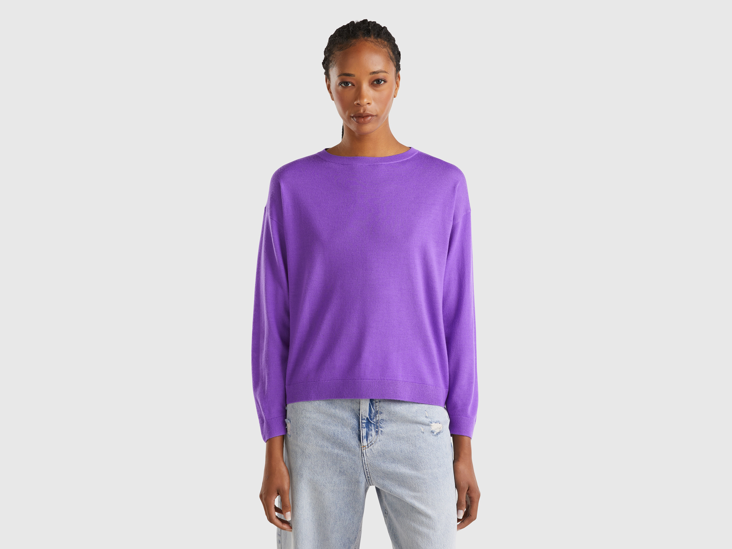 Benetton, Maglia Con Scollo A Barchetta In Pura Lana Merino, , Donna