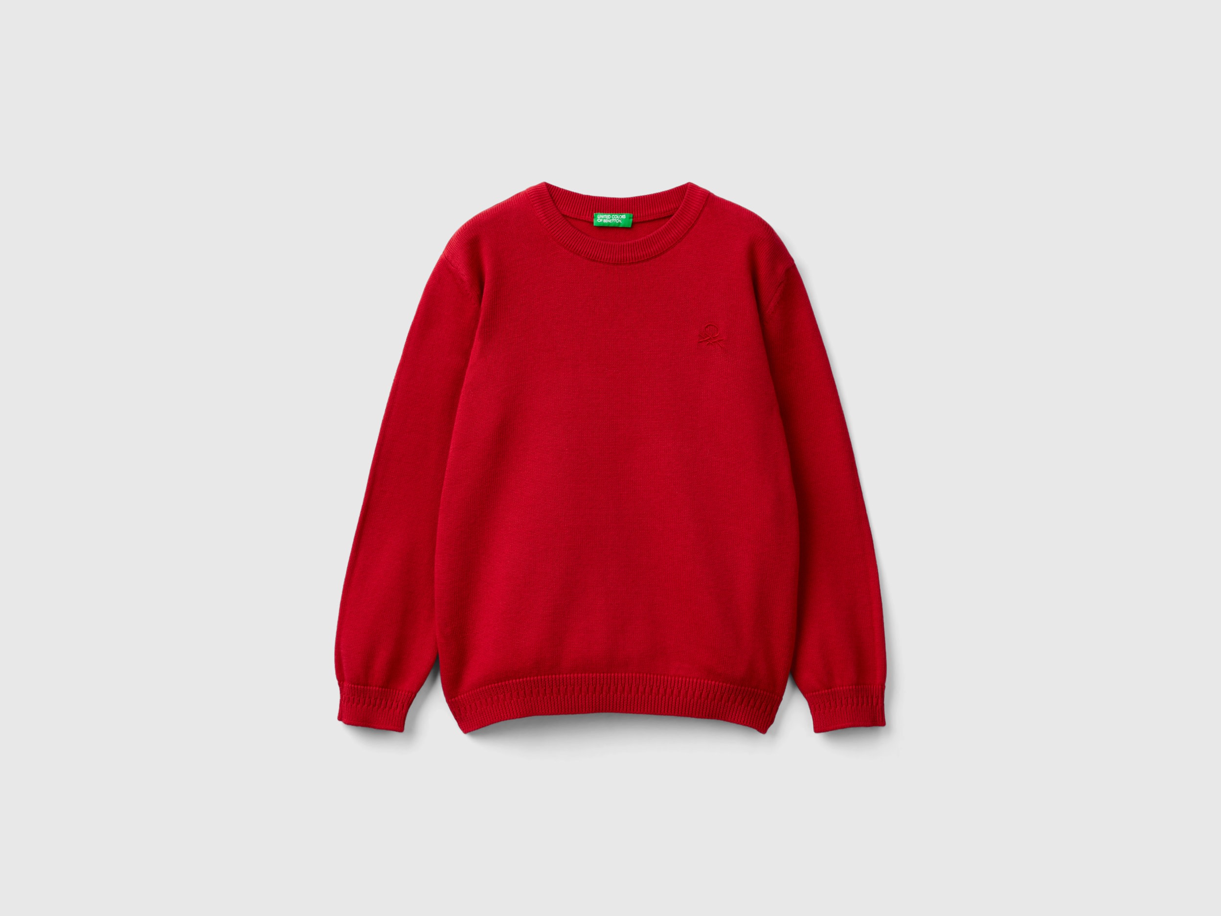 Benetton, Maglioncino In Puro Cotone Con Logo, Rosso, Bambini