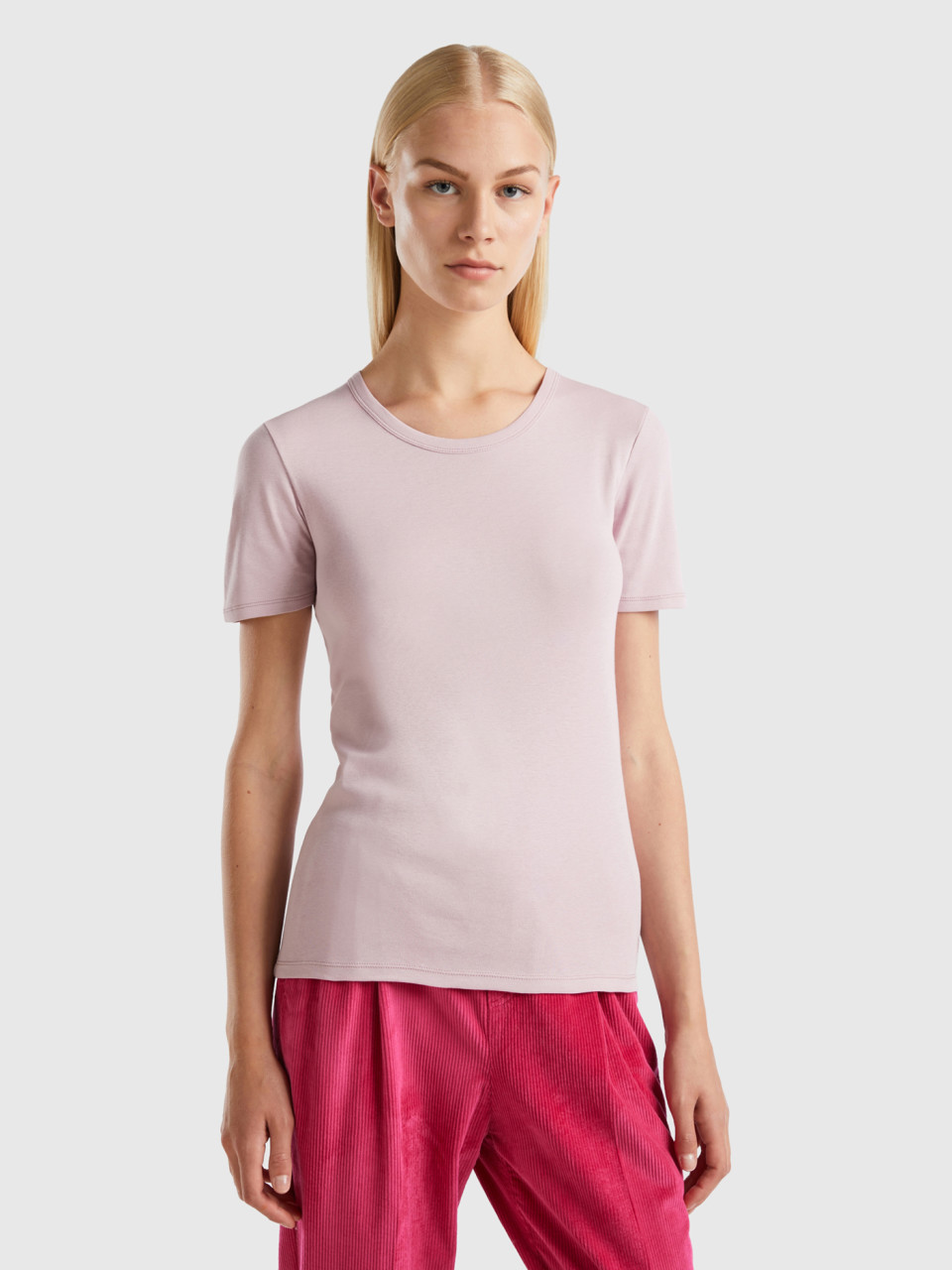 Benetton, Long Fiber Cotton T-shirt, Lilac, Women