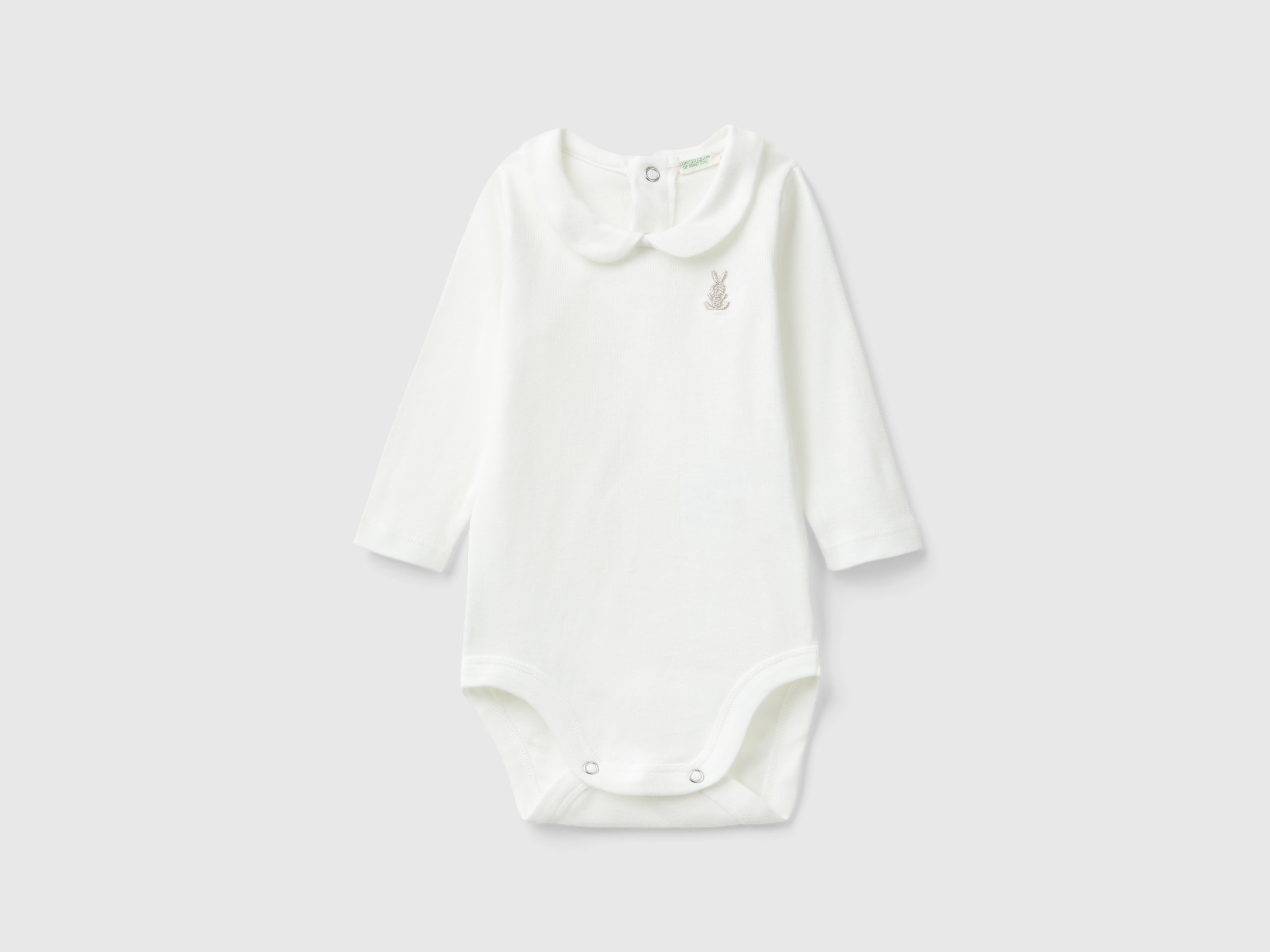 Benetton, Body Con Colletto In Cotone Bio, Bianco Panna, Bambini