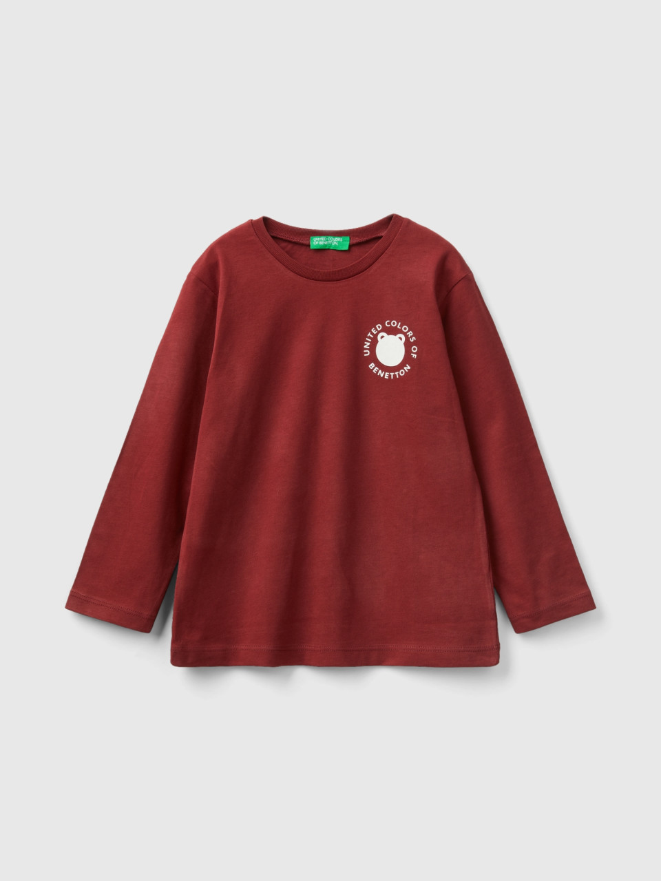 Benetton, Crew Neck T-shirt In Warm Organic Cotton, Burgundy, Kids