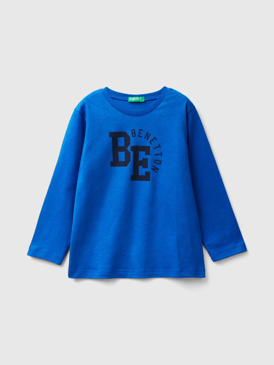 Benetton, Long Sleeve T-shirt With Logo, Bright Blue, Kids
