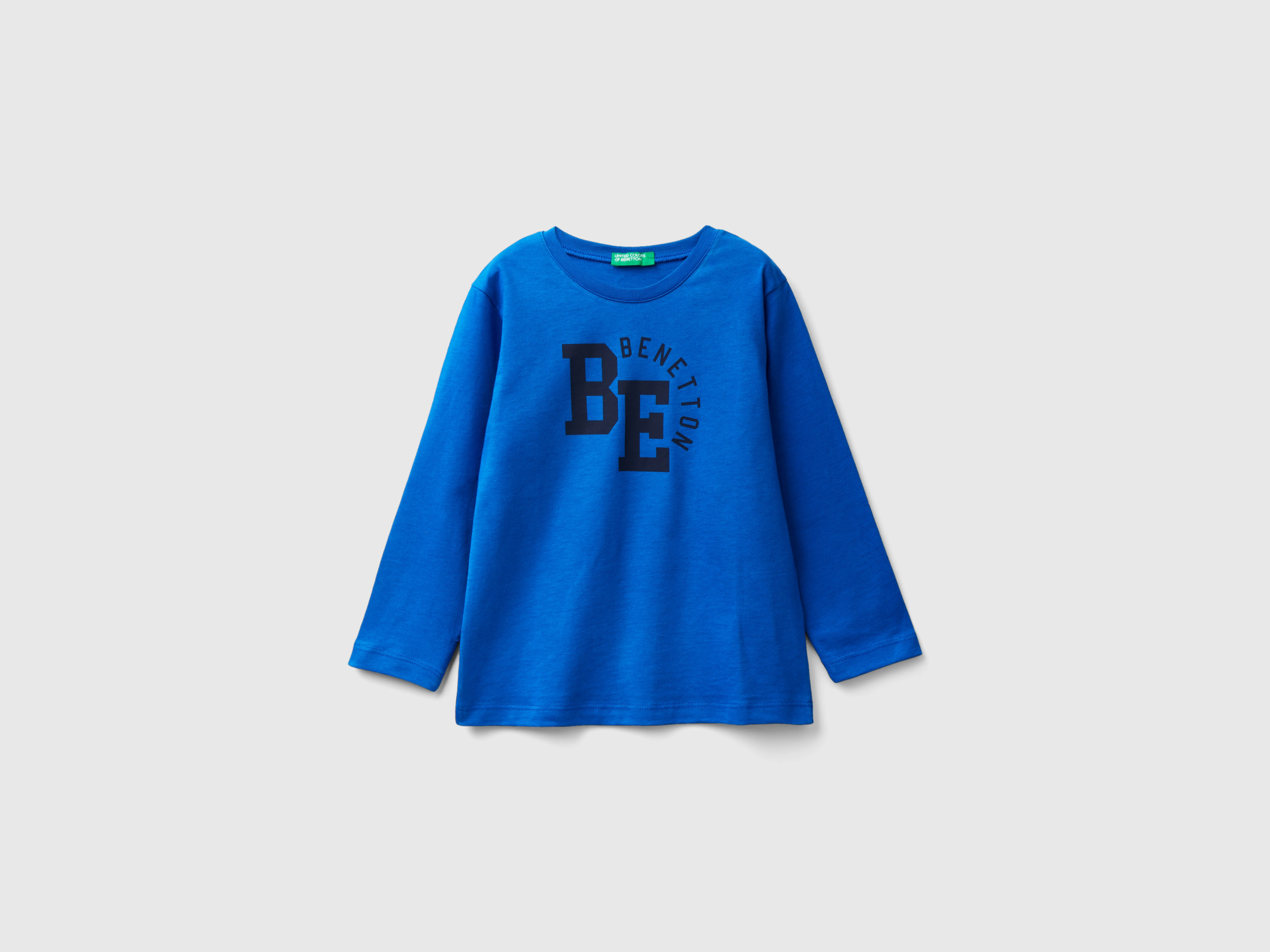 Benetton, Long Sleeve T-shirt With Logo, size 12-18, Bright Blue, Kids