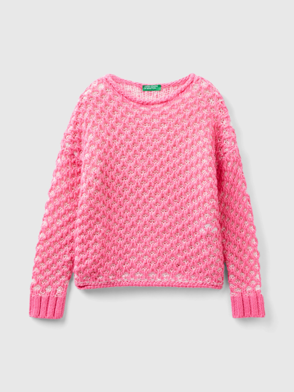 Benetton, Sweater With Jacquard Mesh, Pink, Kids