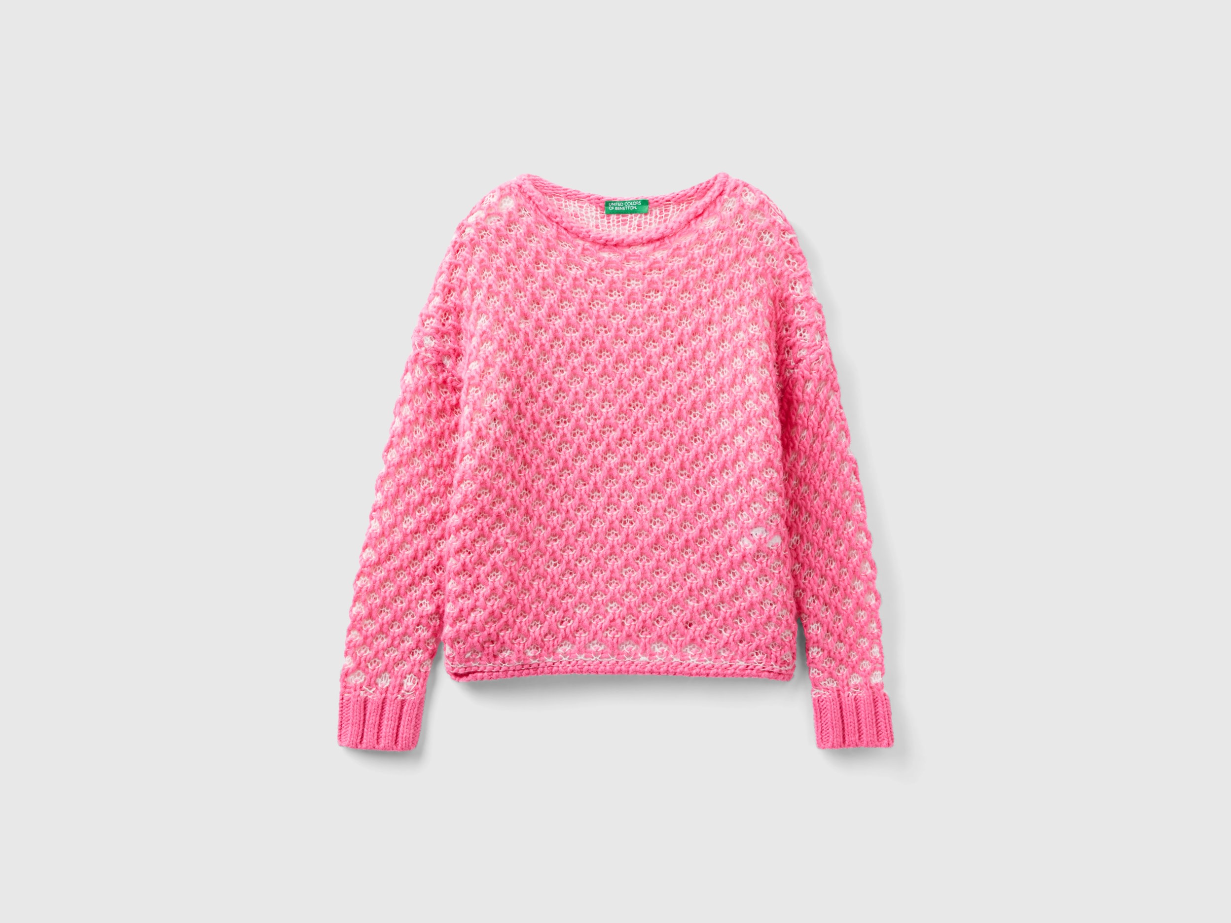 Benetton, Sweater With Jacquard Mesh, size 2XL, Pink, Kids