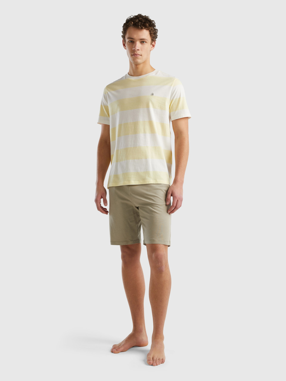 Benetton, Pyjamas With Striped T-shirt, Beige, Men