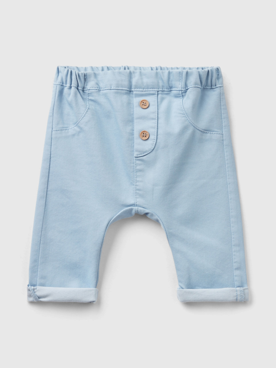 Benetton, Trousers In Stretch Cotton Blend, Sky Blue, Kids