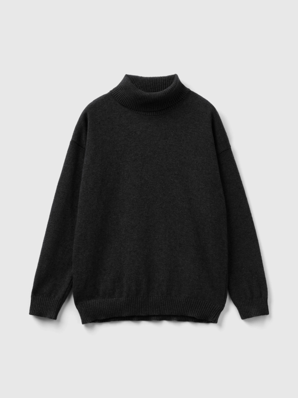 Benetton, Turtleneck Sweater In Cashmere And Wool Blend, Black, Kids