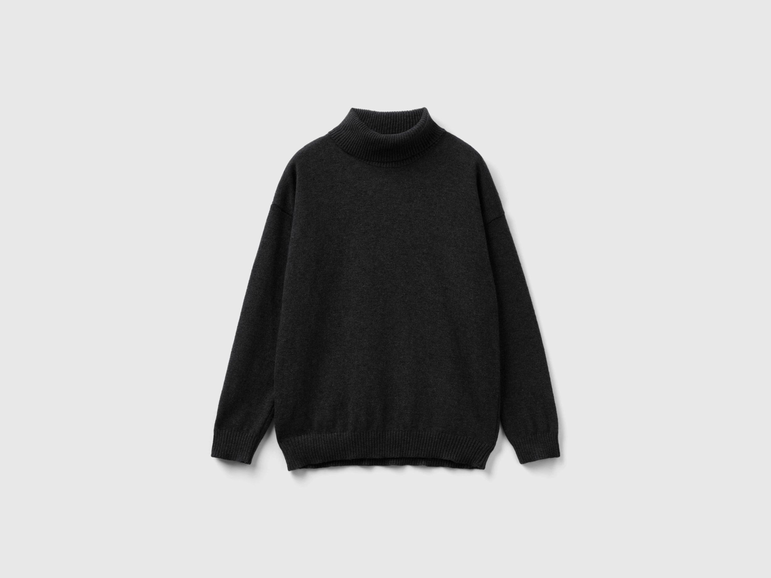 Benetton, Turtleneck Sweater In Cashmere And Wool Blend, size XL, Black, Kids