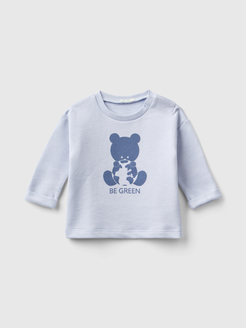 Benetton, Organic Cotton Sweatshirt With Print, Sky Blue, Kids