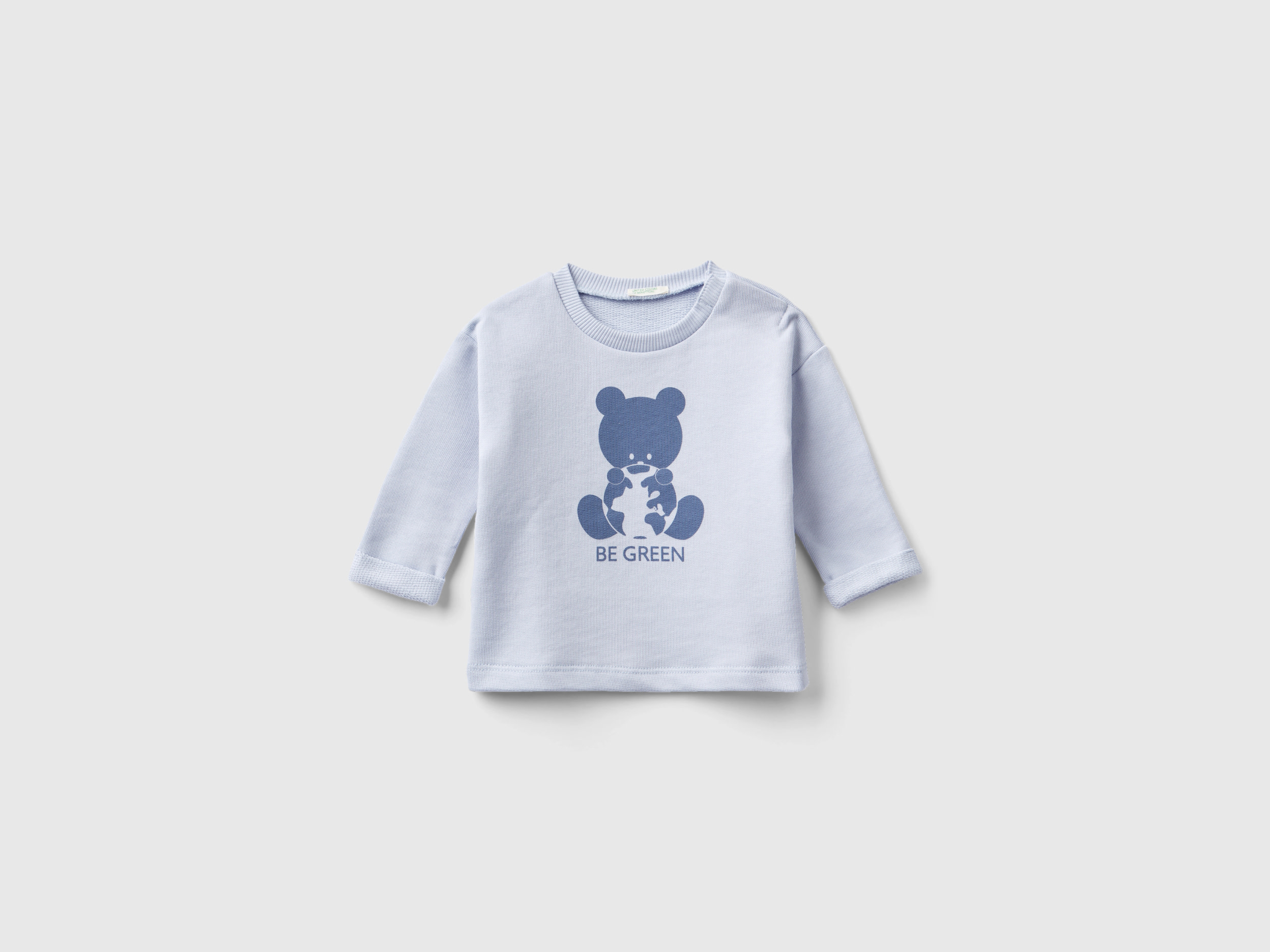 Benetton, Organic Cotton Sweatshirt With Print, size 6-9, Sky Blue, Kids