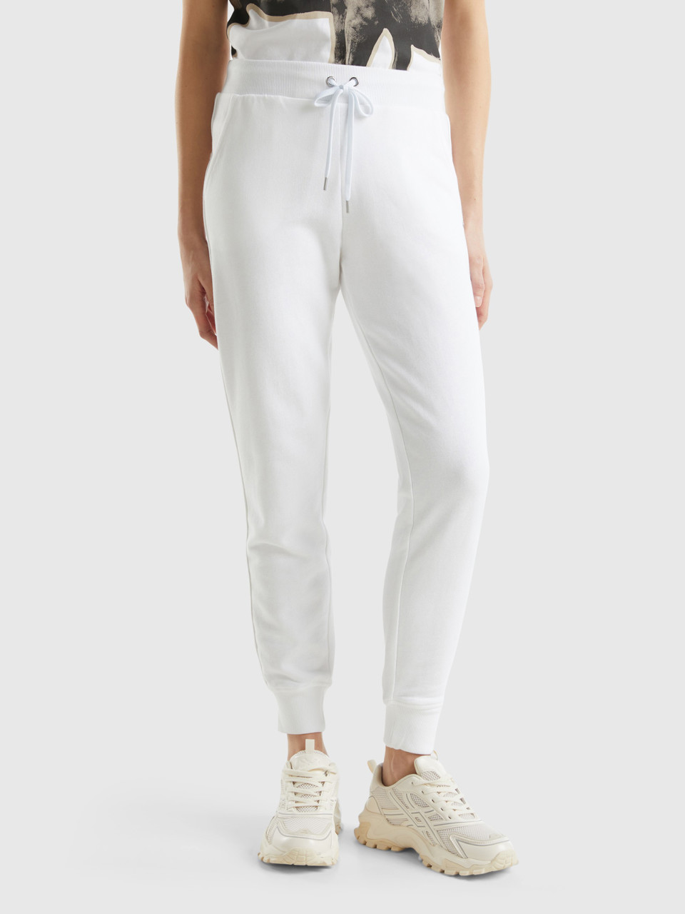 Benetton, Joggers Con Coulisse, Bianco, Donna