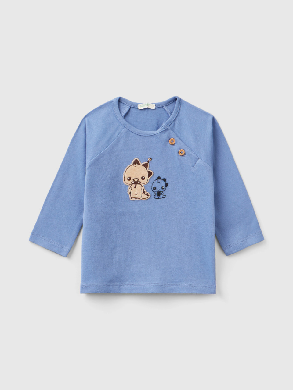 Benetton, T-shirt Chaud En Coton Stretch, Bleu Clair, Enfants