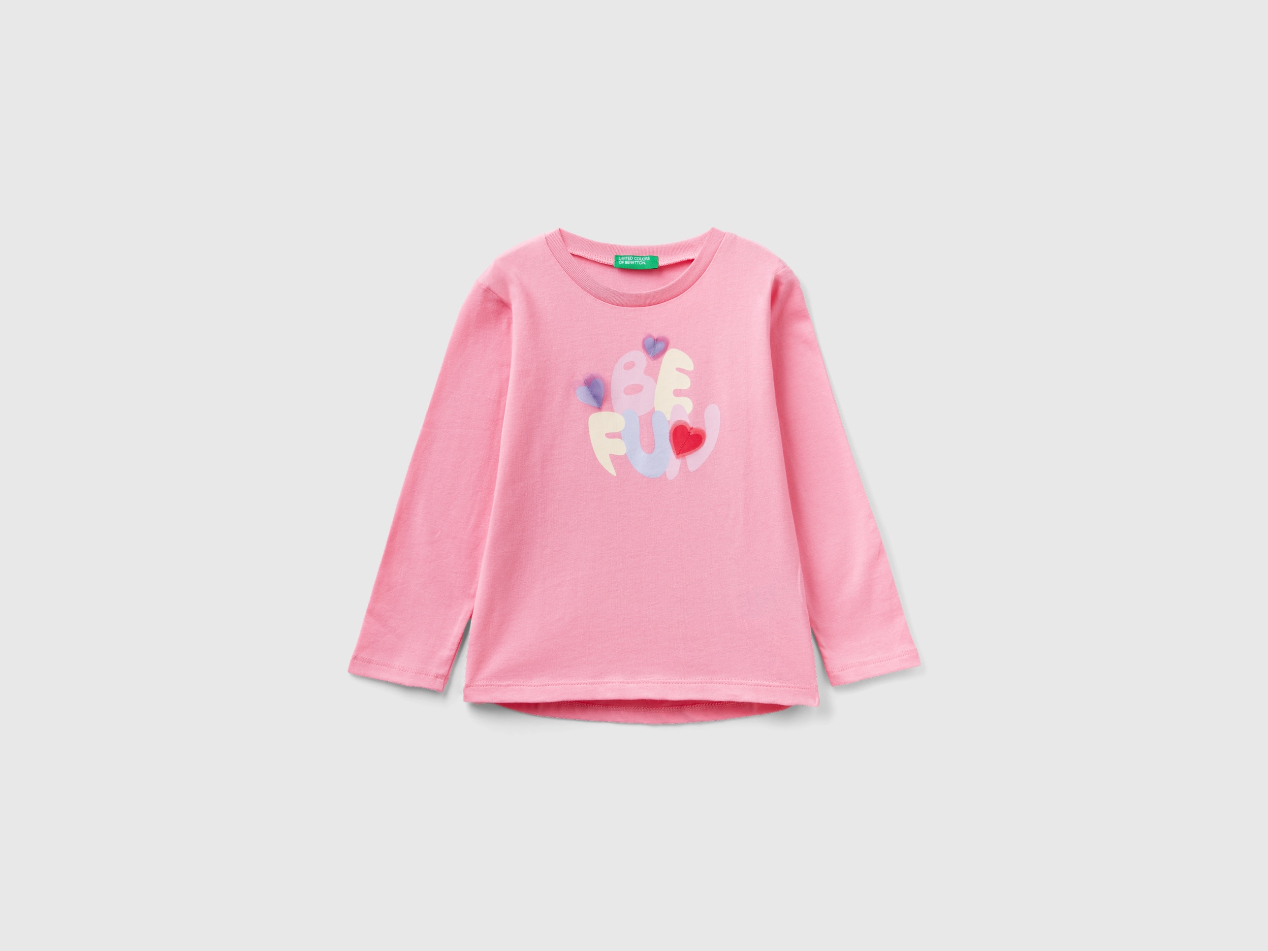 Benetton, Long Sleeve T-shirt With Print, size 12-18, Pink, Kids