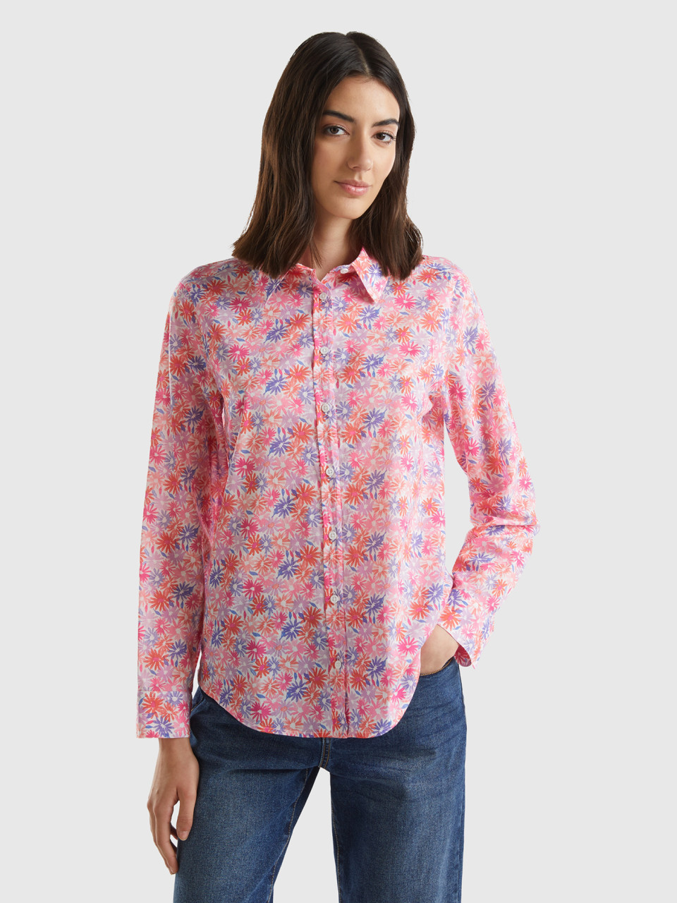 Benetton, 100% Cotton Patterned Shirt, Multi-color, Women