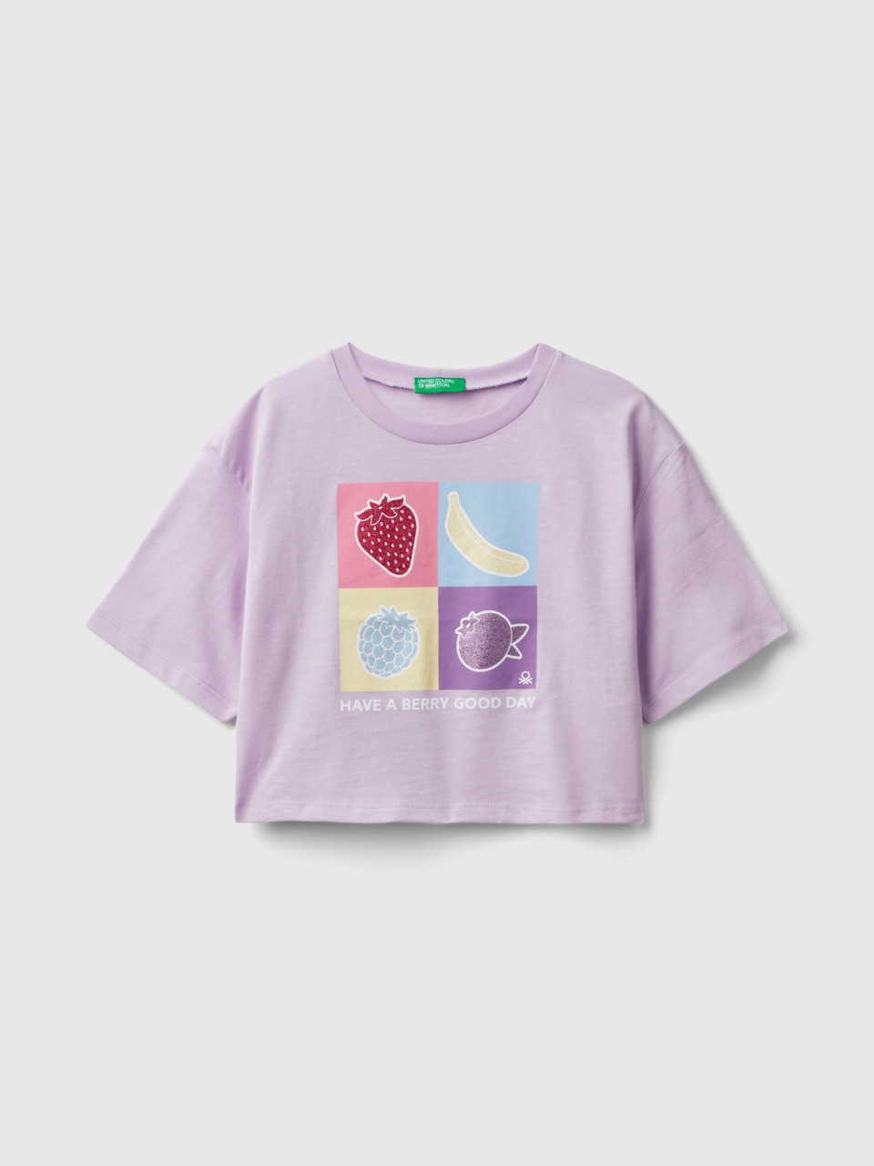 Benetton, T-shirt With Glittery Print, Lilac, Kids