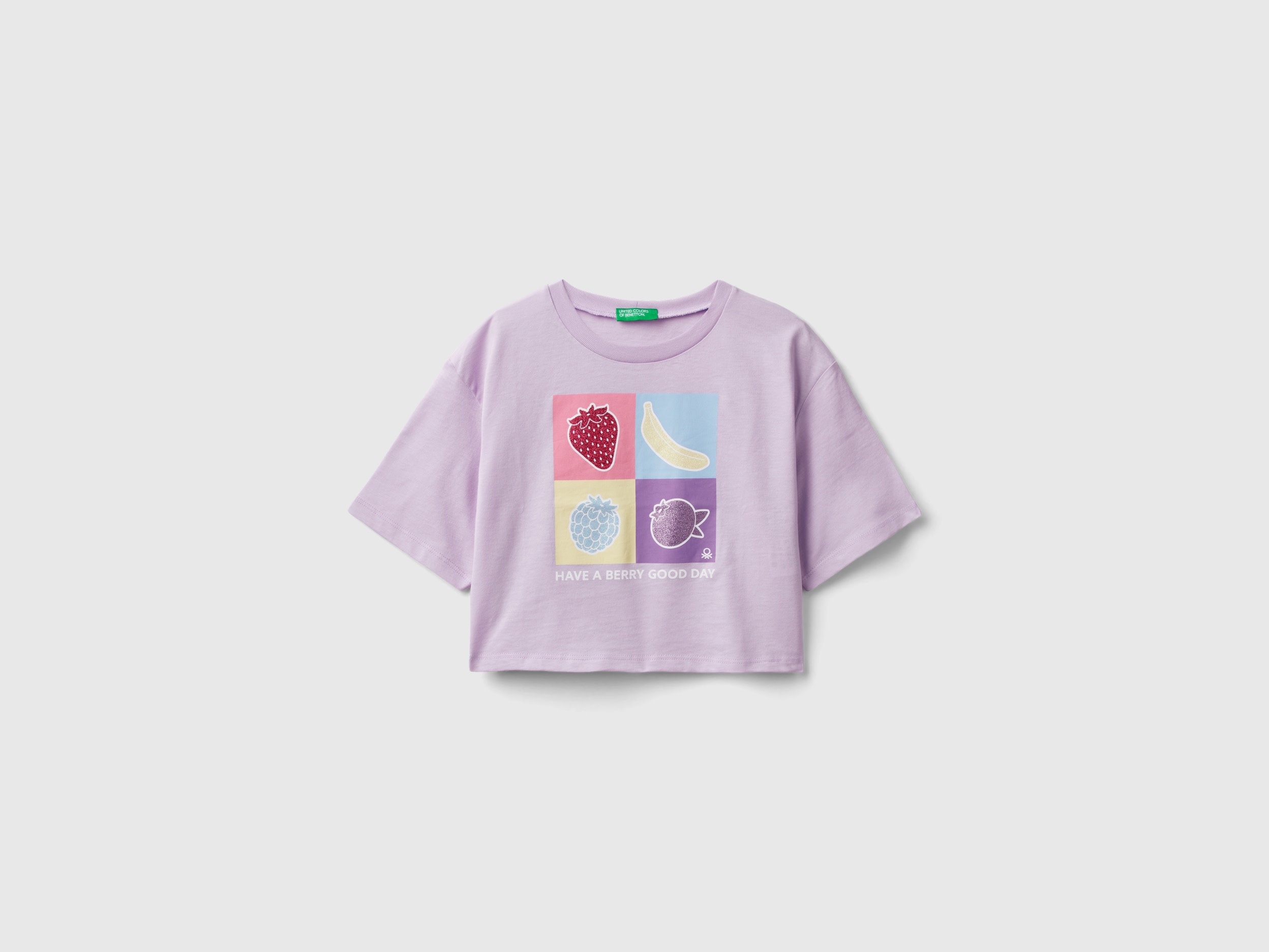 Image of Benetton, T-shirt With Glittery Print, size 2XL, Lilac, Kids