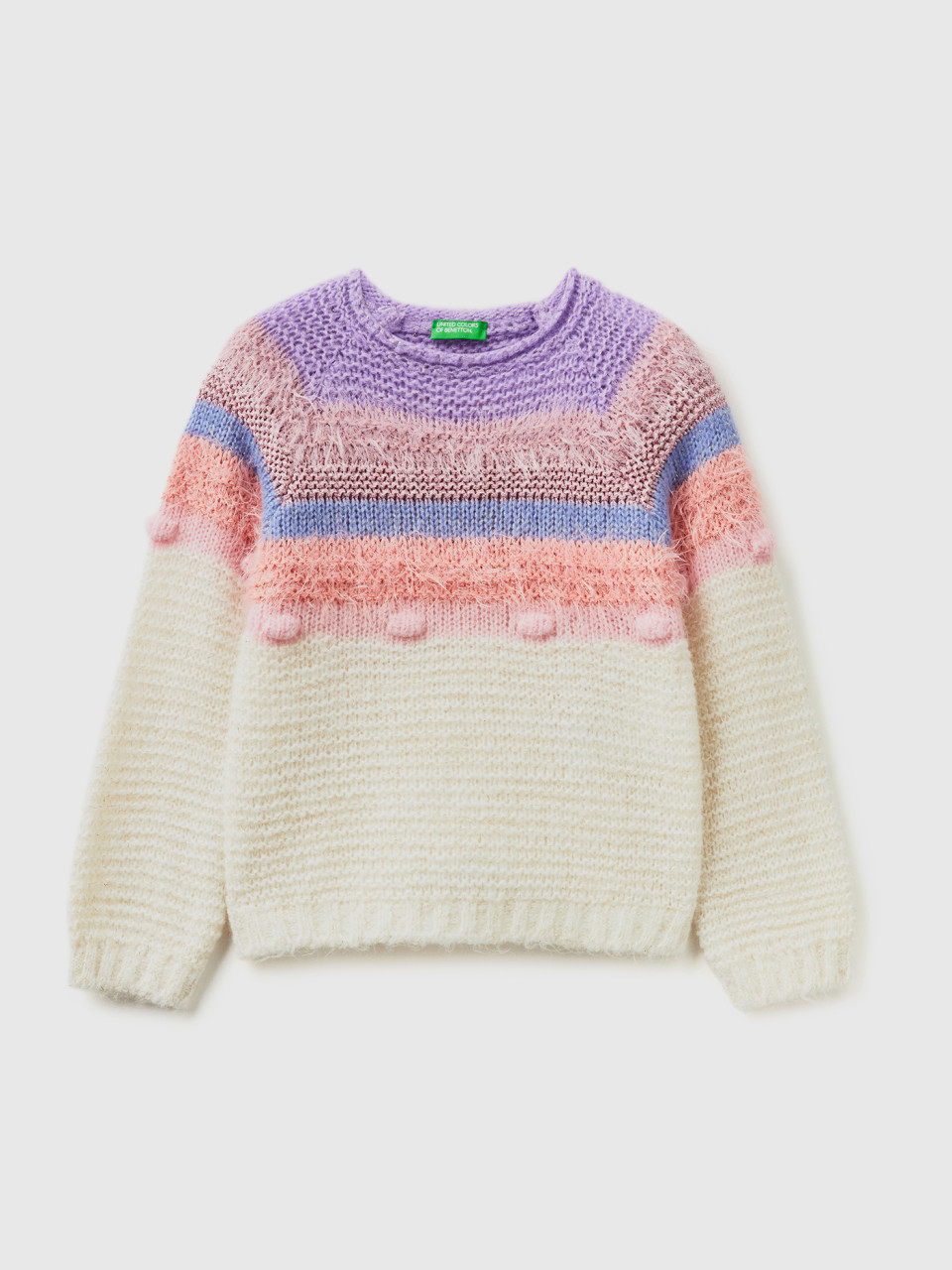 Benetton, Striped Sweater With Lurex, Creamy White, Kids