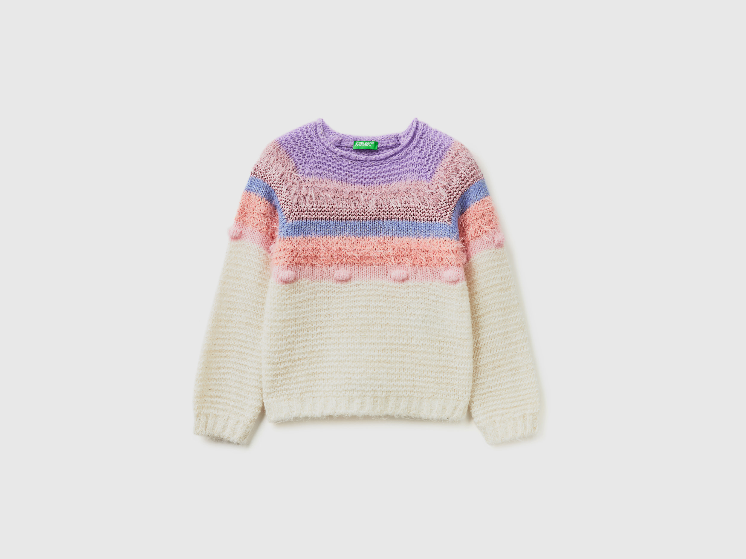Benetton, Striped Sweater With Lurex, size 12-18, Creamy White, Kids