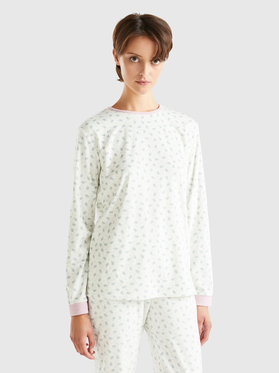 Benetton, Top With Floral Print, White, Women