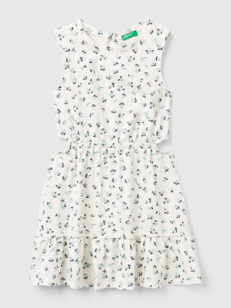 Benetton, White Dress With Floral Print, White, Kids