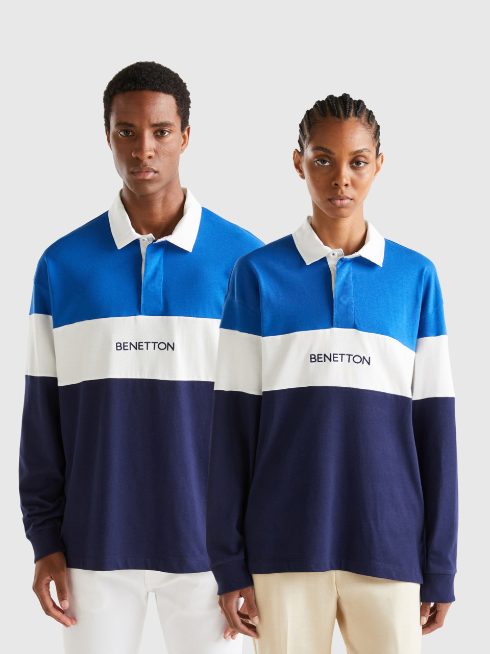 Benetton, Blue Rugby Style Polo, Blue, Men