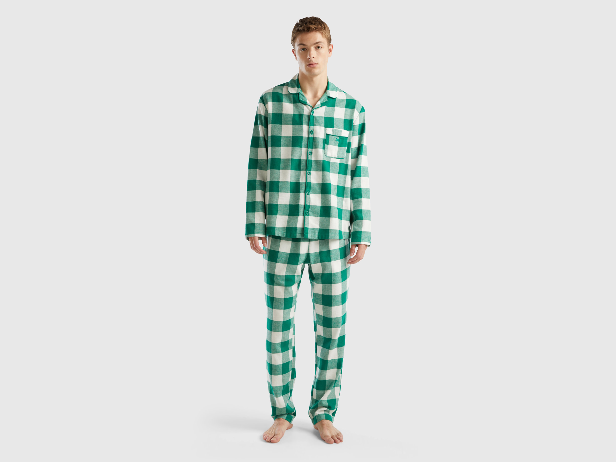 Benetton, Checked Flannel Pyjamas, size XL, Green, Men