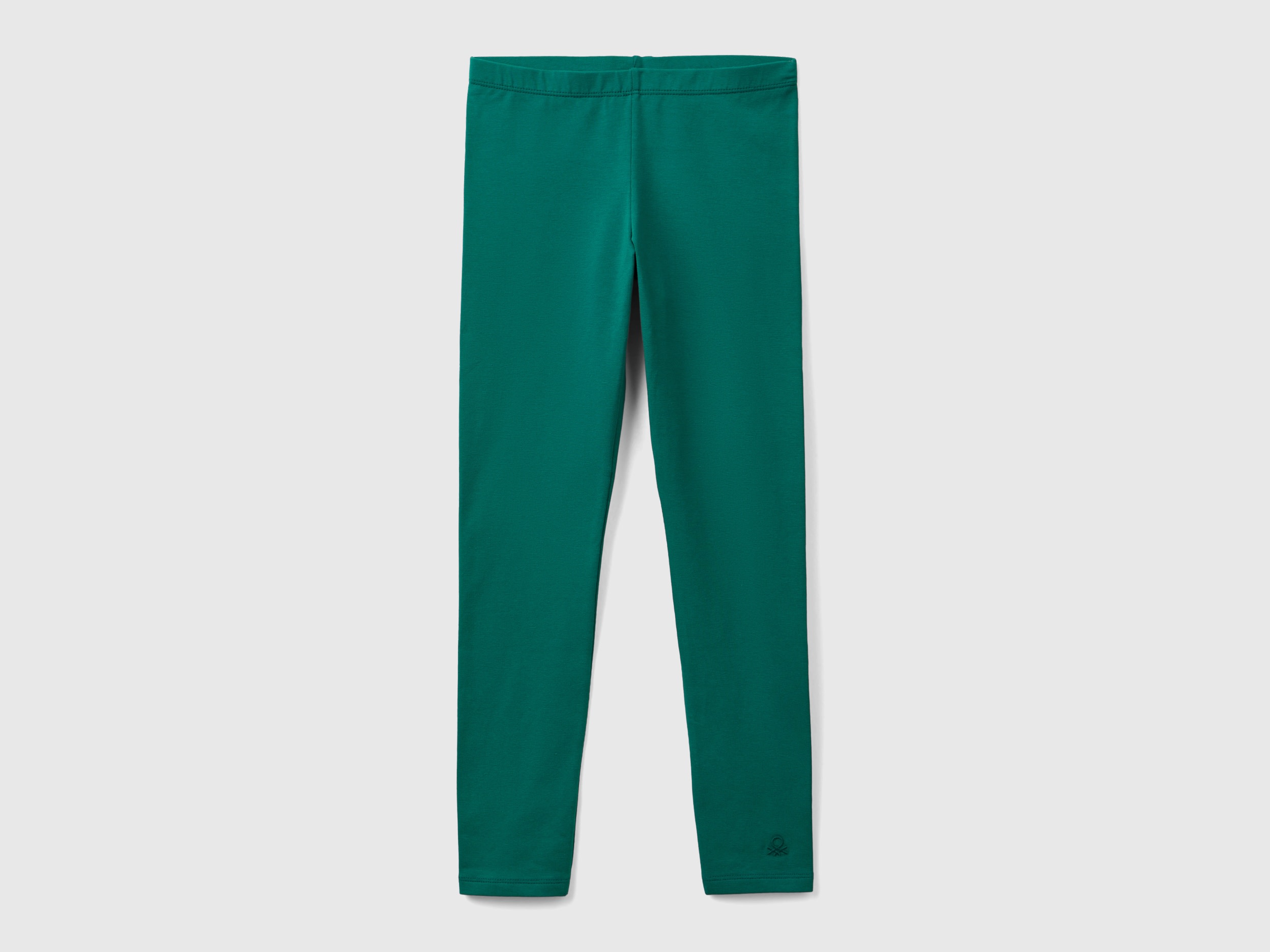 Benetton, Leggings In Cotone Stretch Con Logo, Verde Scuro, Bambini