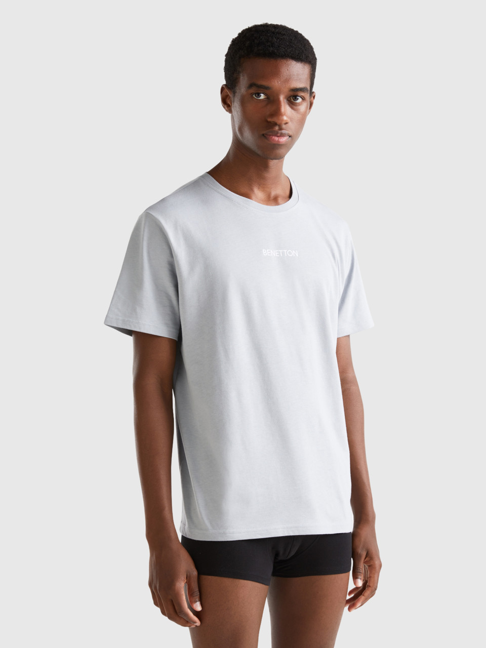 Benetton, T-shirt With Logo Print, Light Gray, Men
