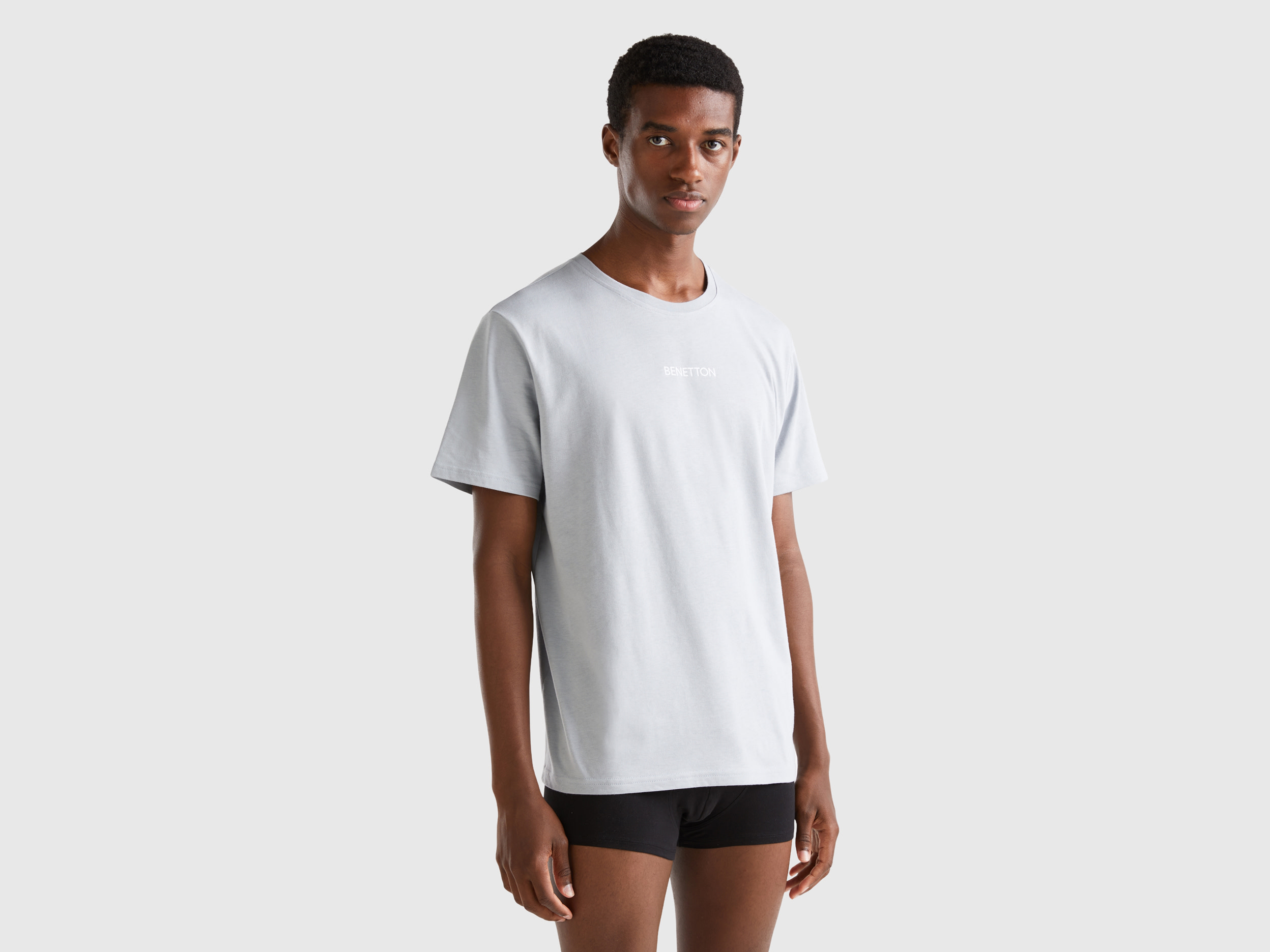 Benetton, T-shirt With Logo Print, size L, Light Gray, Men