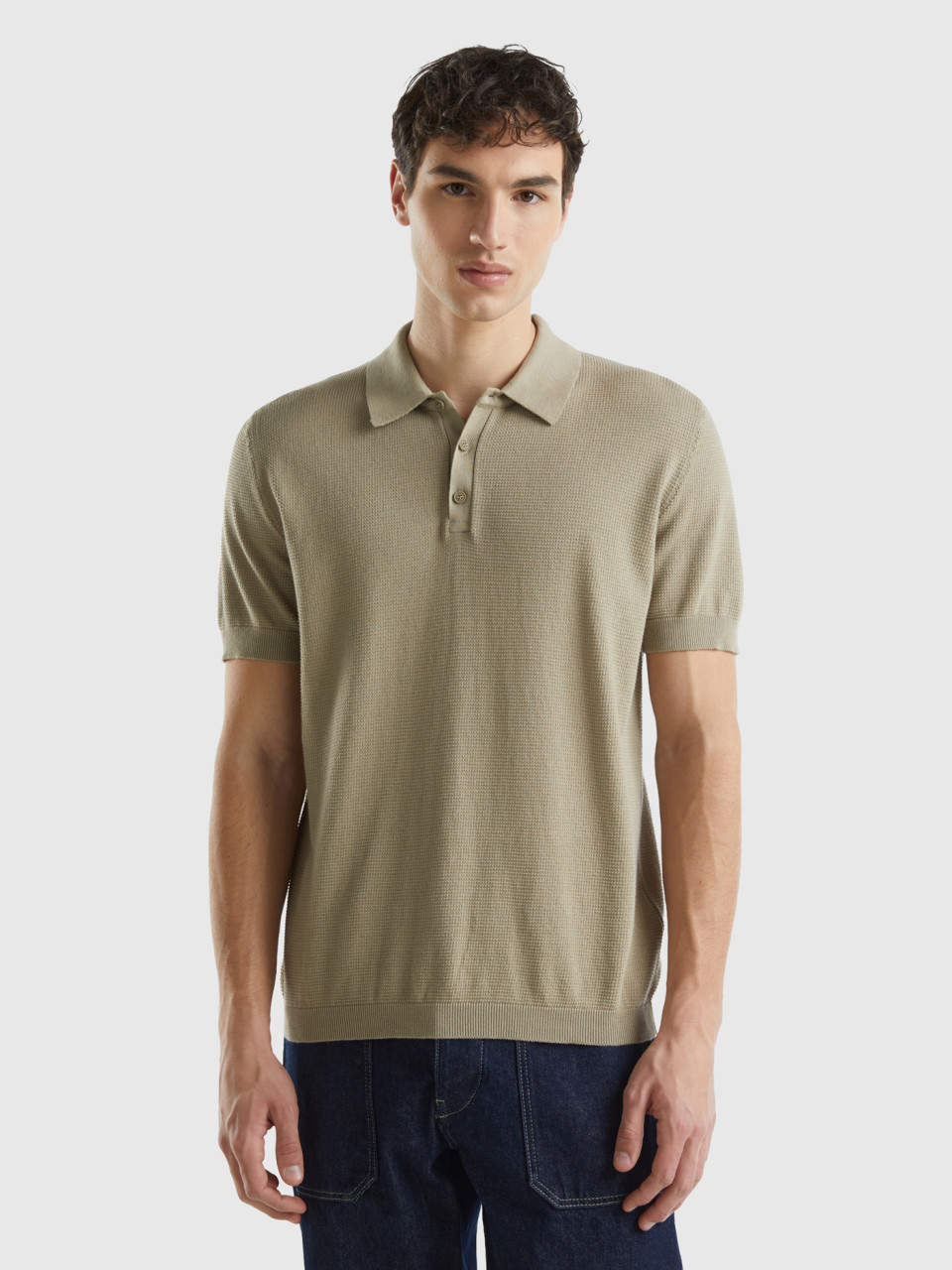 Benetton, Kurzärmeliges Polo-shirt Aus Strick, Hellgrün, male