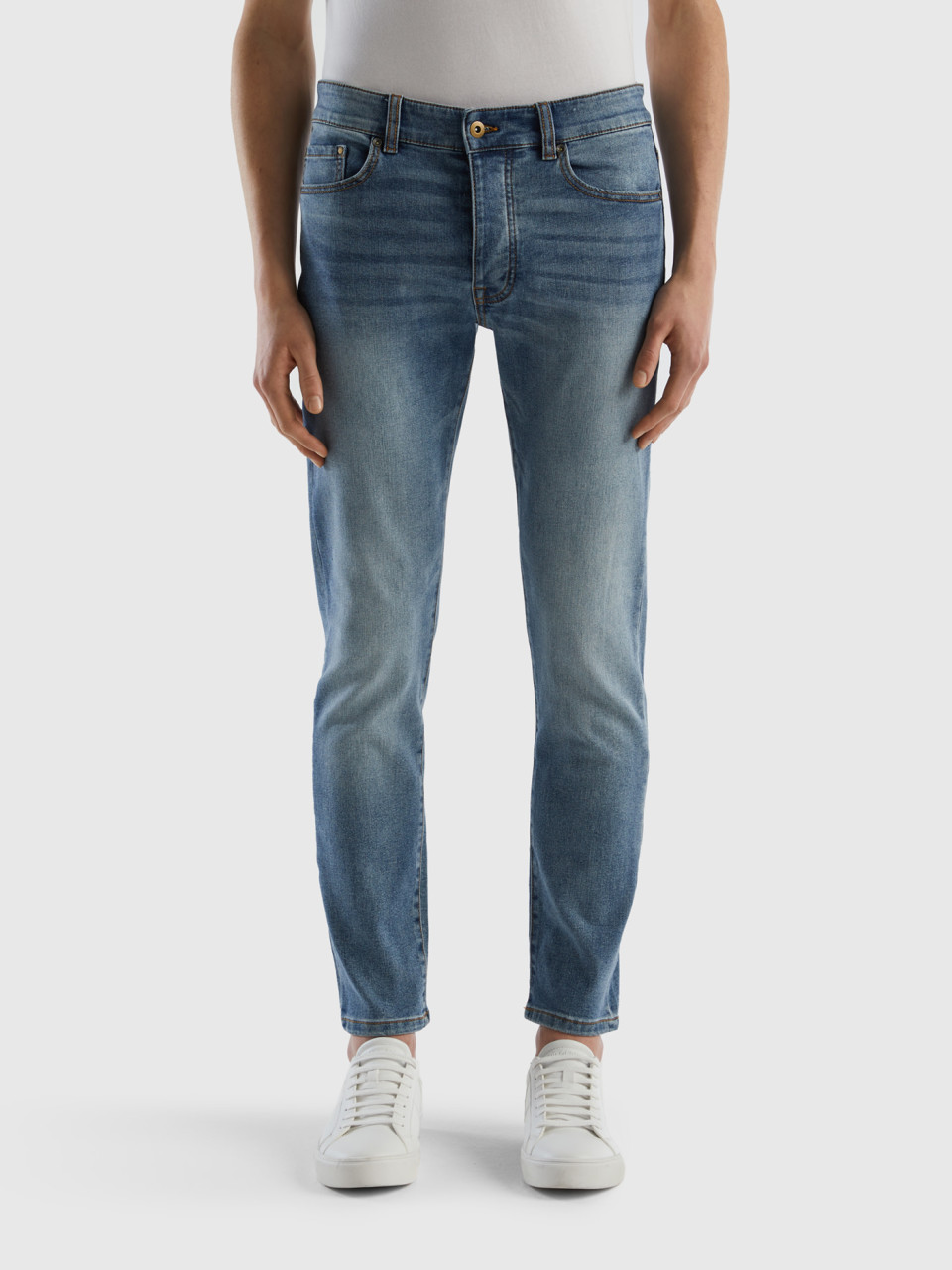 Benetton, Slim Fit-jeans Mit Fünf Taschen, Azurblau, male