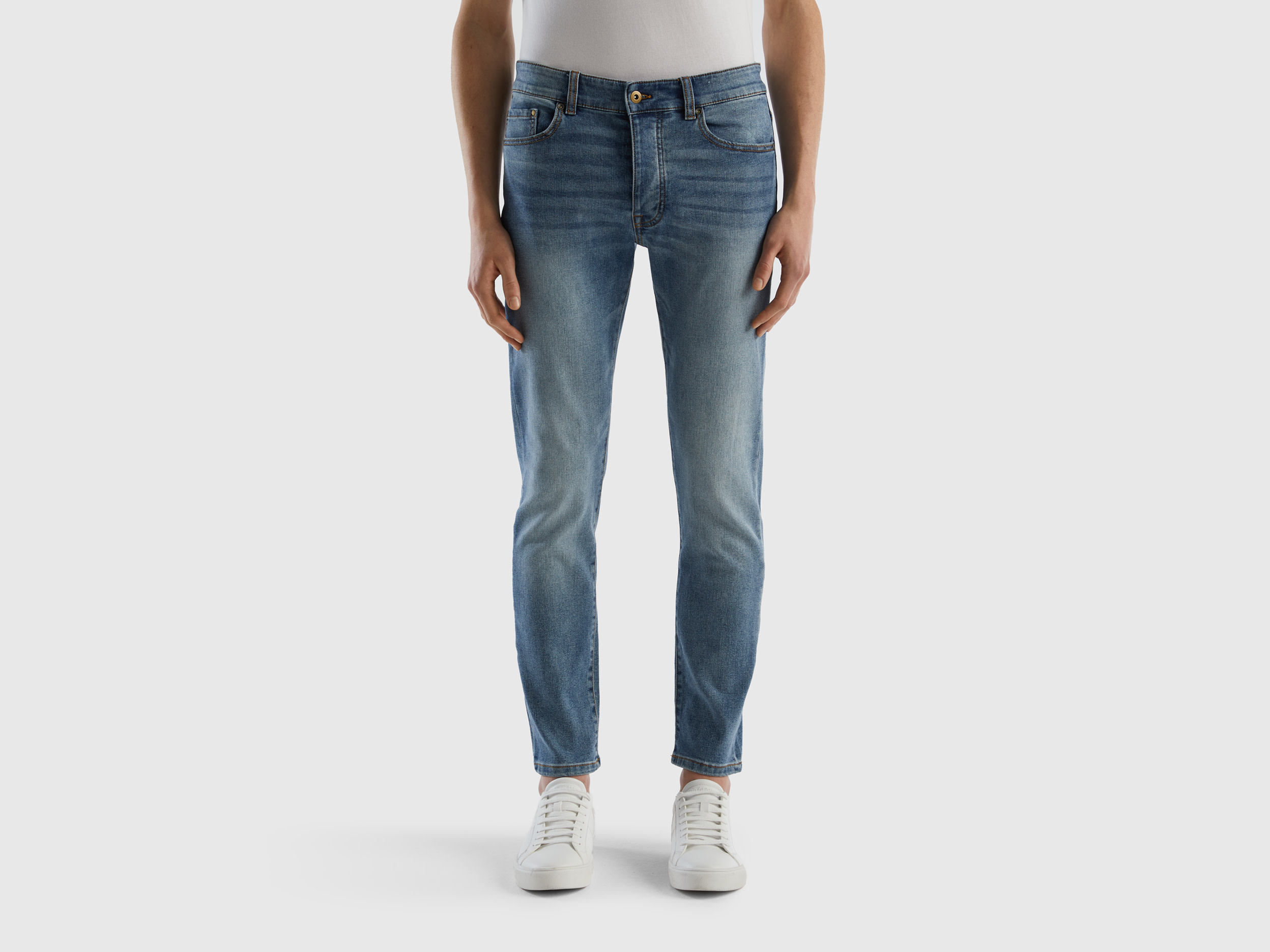 Benetton, Five Pocket Slim Fit Jeans, size 30, Light Blue, Men