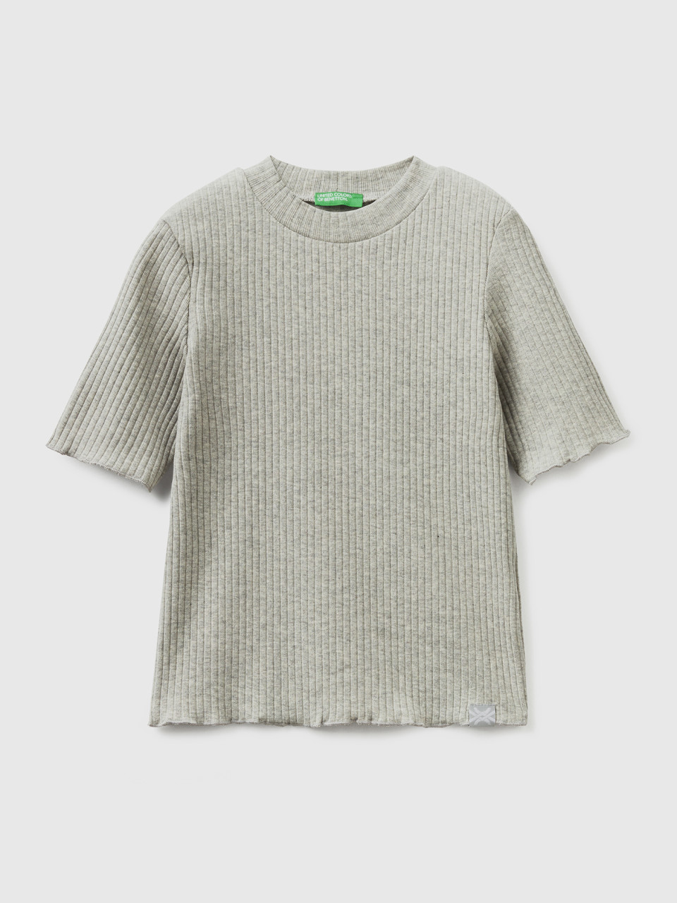 Benetton, Short Sleeve Turtleneck T-shirt, Light Gray, Kids