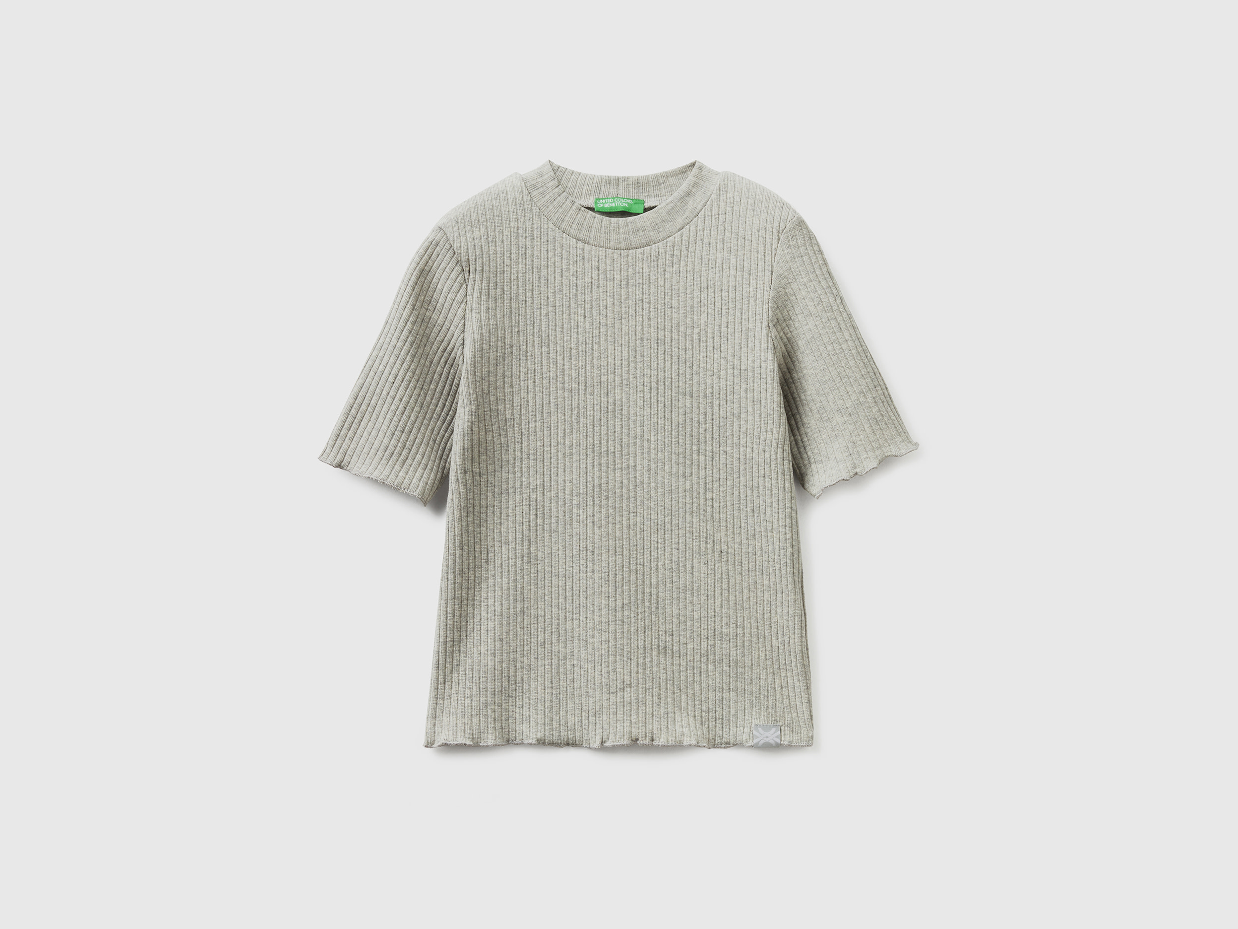 Benetton, Short Sleeve Turtleneck T-shirt, size L, Light Gray, Kids