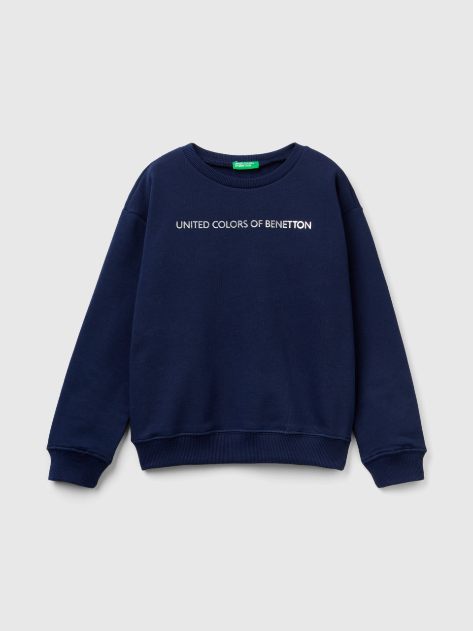 Benetton, 100% Cotton Sweatshirt With Logo, Dark Blue, Kids
