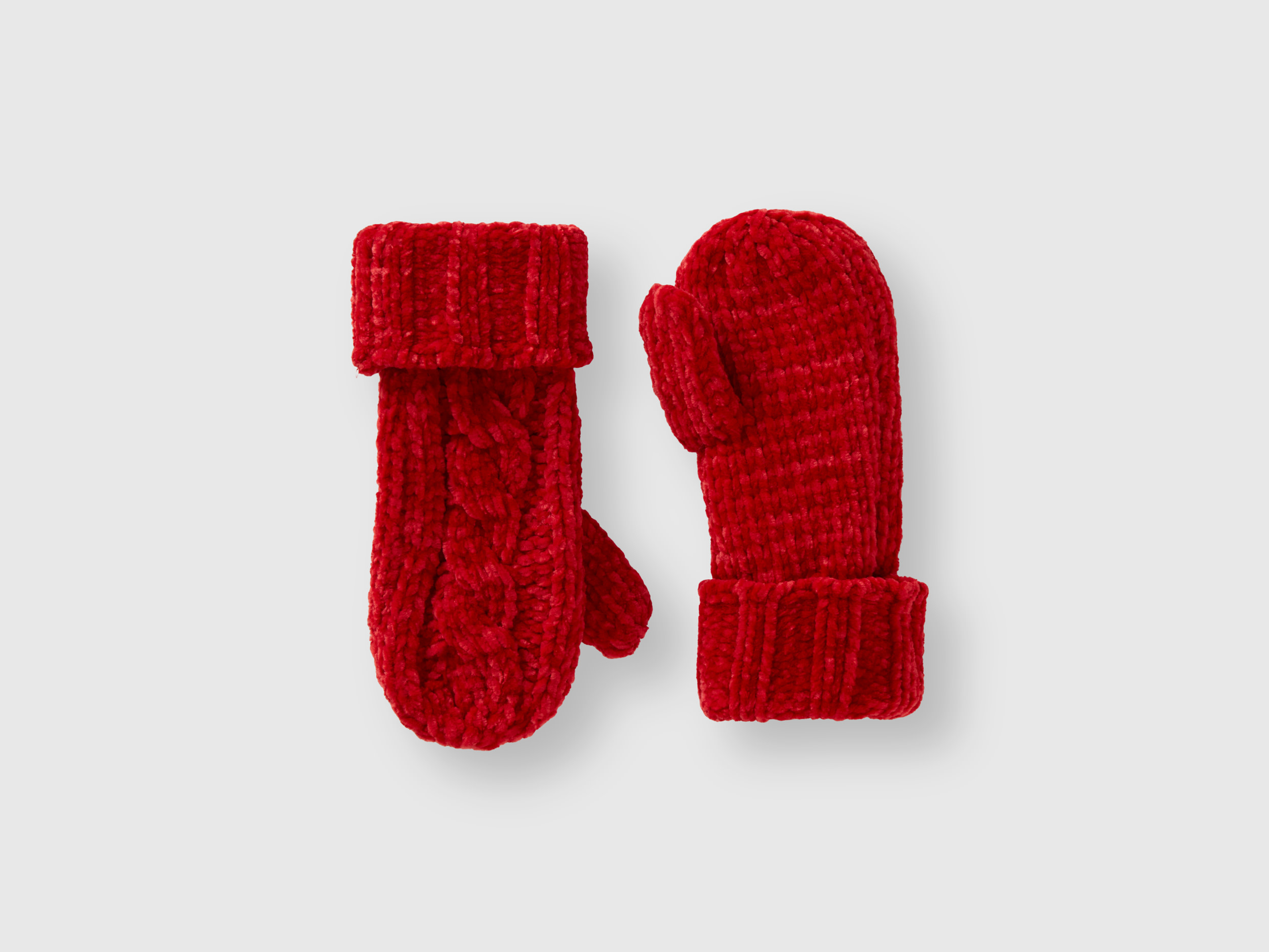 Benetton, Chenille Gloves With Cable Knit, size 4-6, Red, Kids
