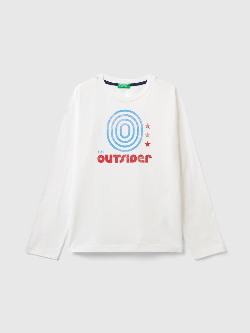 Benetton, T-shirt En Coton Chaud À Imprimé, Blanc, Enfants