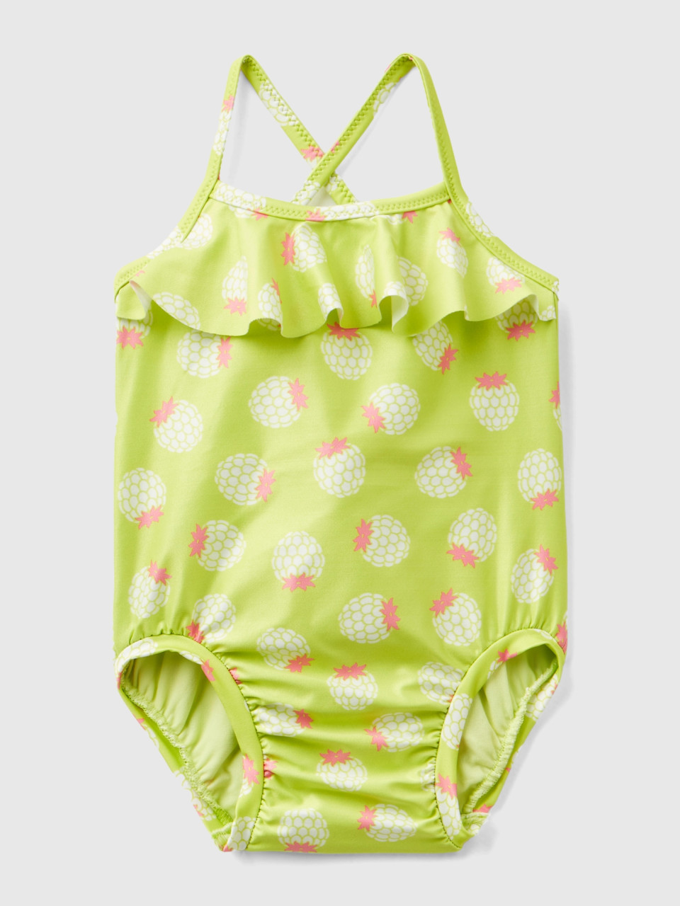 Benetton, One-piece Swimsuit With Fruit Print, Yellow, Kids