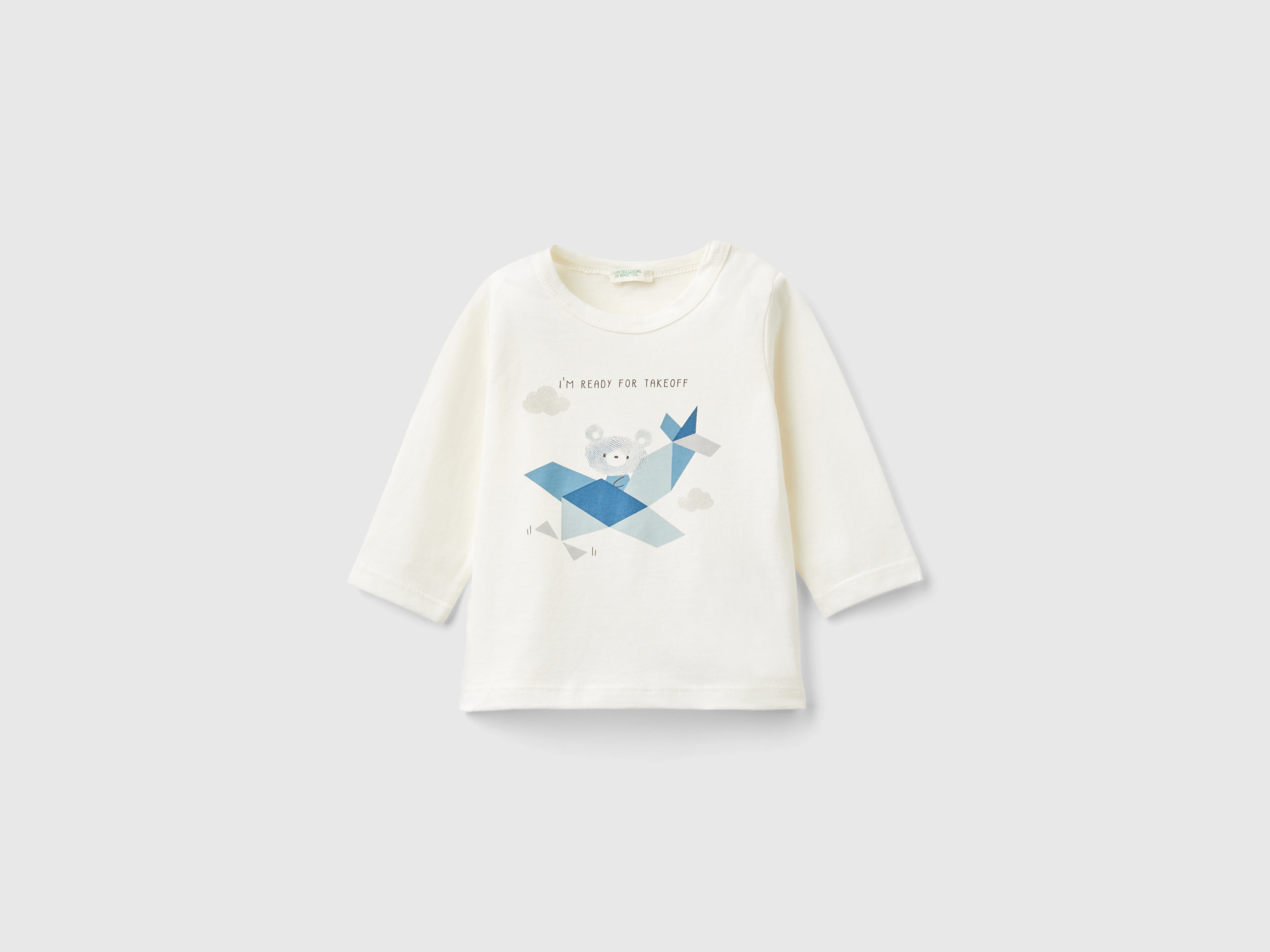 Benetton, T-shirt Con Stampa In Caldo Cotone Bio, Bianco Panna, Bambini